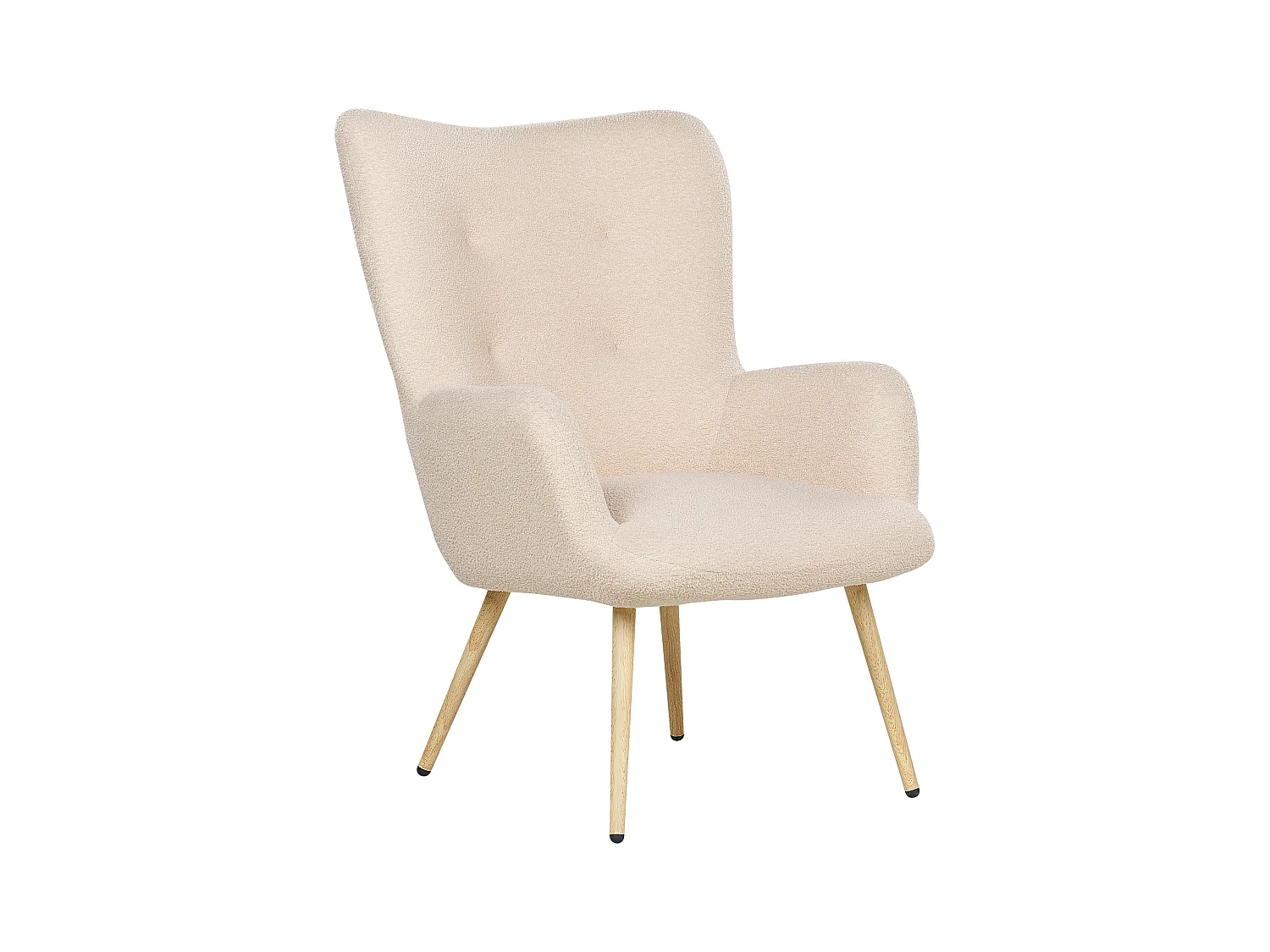 Ohrensessel mit Hocker Stoffbezug Bouclé beige gesteppt Holzbeine Retro Vejle II
