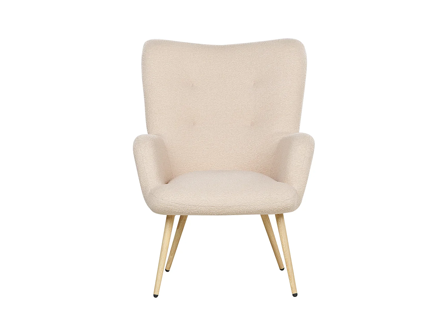 Ohrensessel mit Hocker Stoffbezug Bouclé beige gesteppt Holzbeine Retro Vejle II