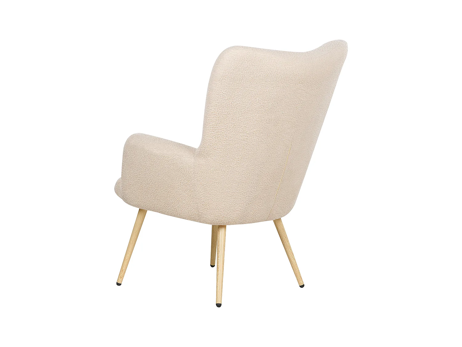 Ohrensessel mit Hocker Stoffbezug Bouclé beige gesteppt Holzbeine Retro Vejle II