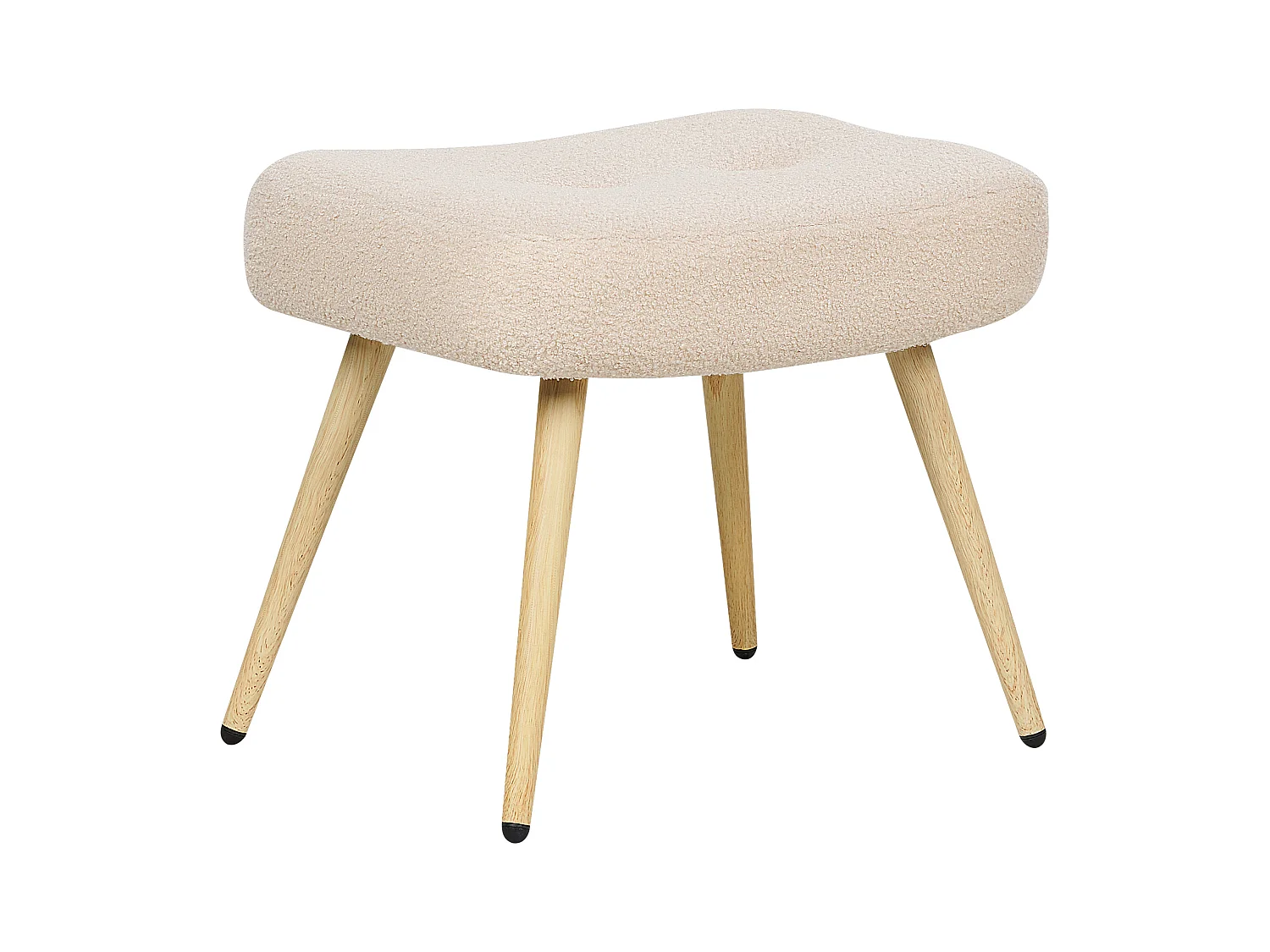 Ohrensessel mit Hocker Stoffbezug Bouclé beige gesteppt Holzbeine Retro Vejle II