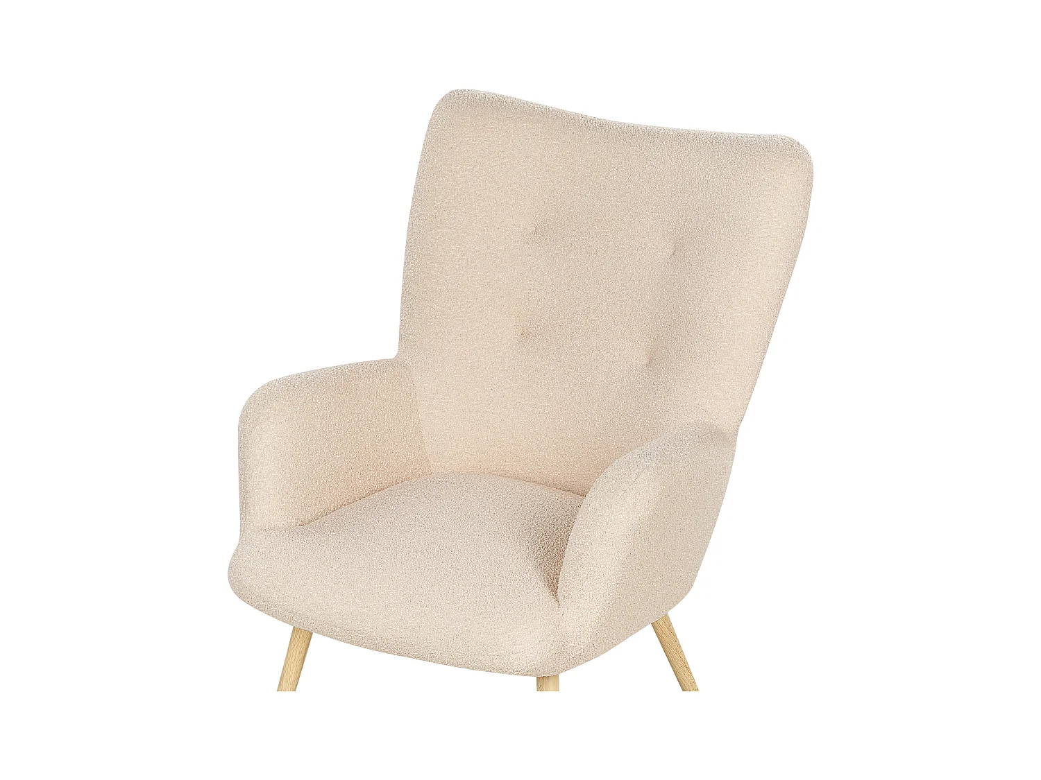 Ohrensessel mit Hocker Stoffbezug Bouclé beige gesteppt Holzbeine Retro Vejle II