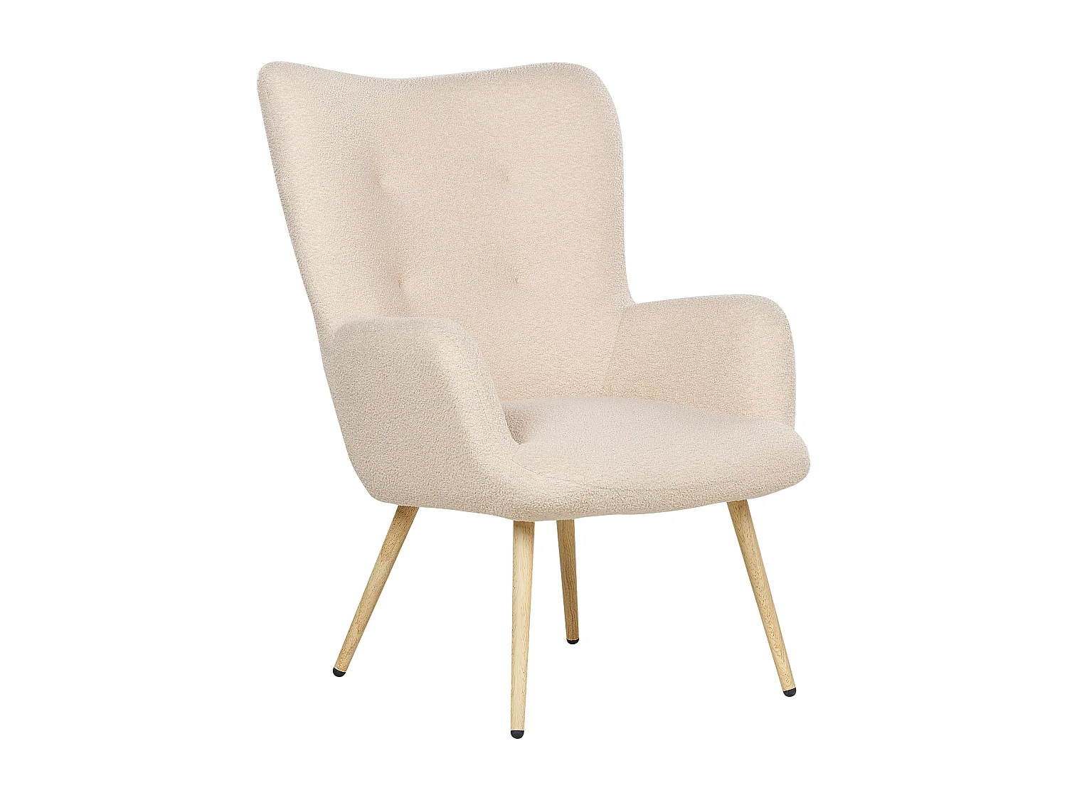 Ohrensessel mit Hocker Stoffbezug Bouclé beige gesteppt Holzbeine Retro Vejle II