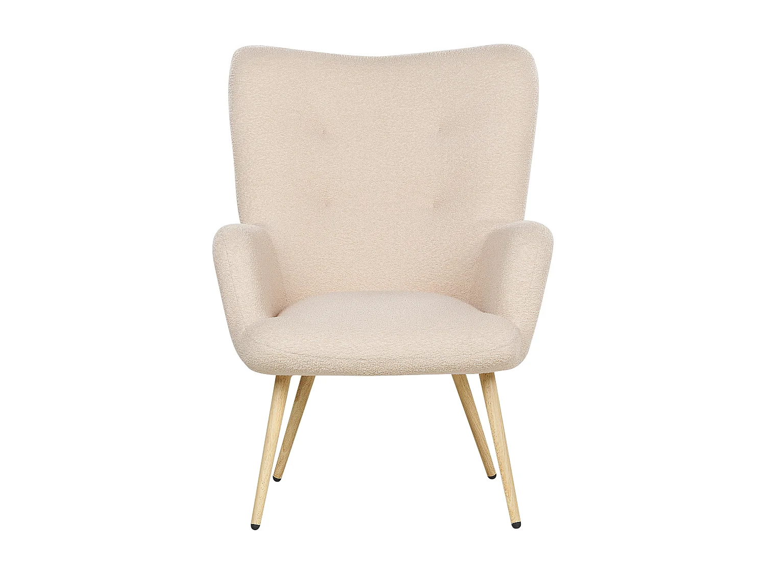 Ohrensessel mit Hocker Stoffbezug Bouclé beige gesteppt Holzbeine Retro Vejle II