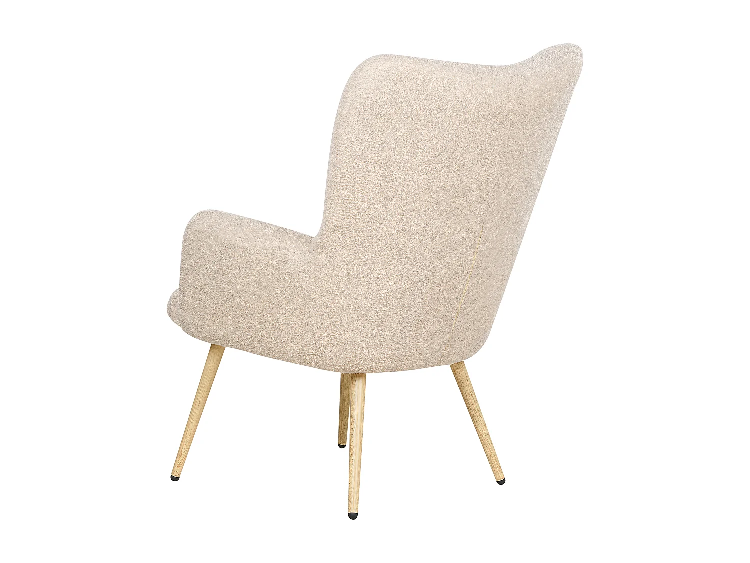 Ohrensessel mit Hocker Stoffbezug Bouclé beige gesteppt Holzbeine Retro Vejle II