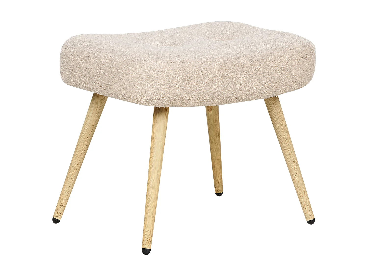 Ohrensessel mit Hocker Stoffbezug Bouclé beige gesteppt Holzbeine Retro Vejle II