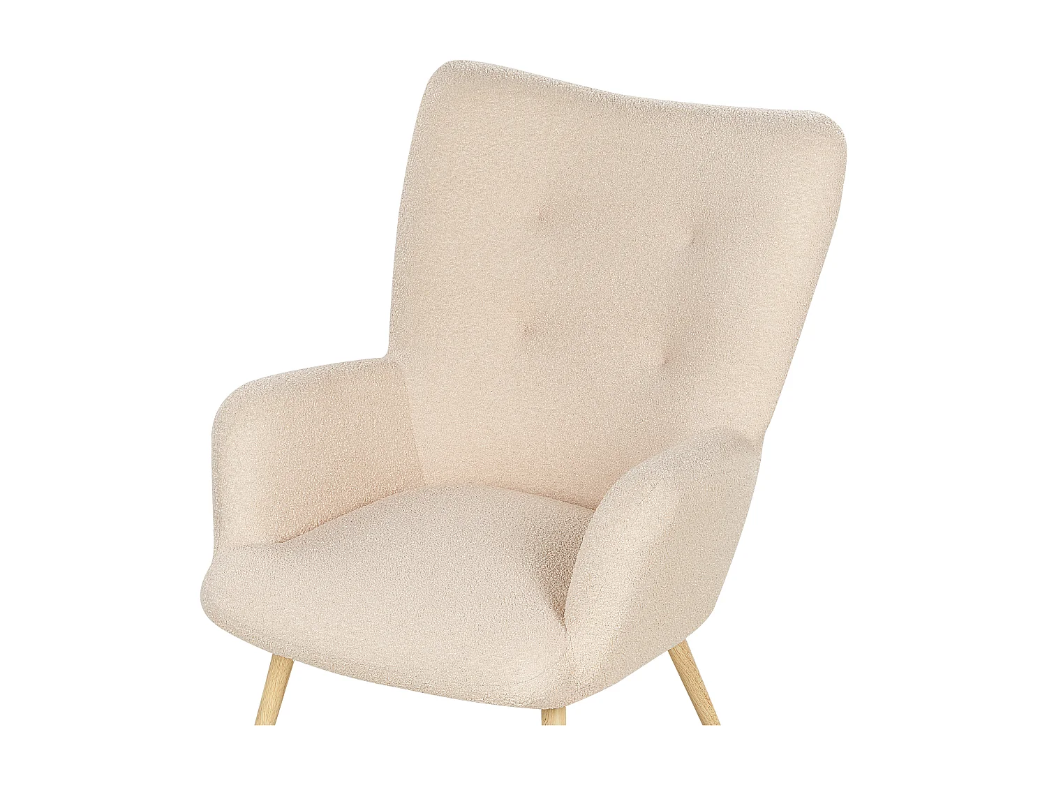 Ohrensessel mit Hocker Stoffbezug Bouclé beige gesteppt Holzbeine Retro Vejle II
