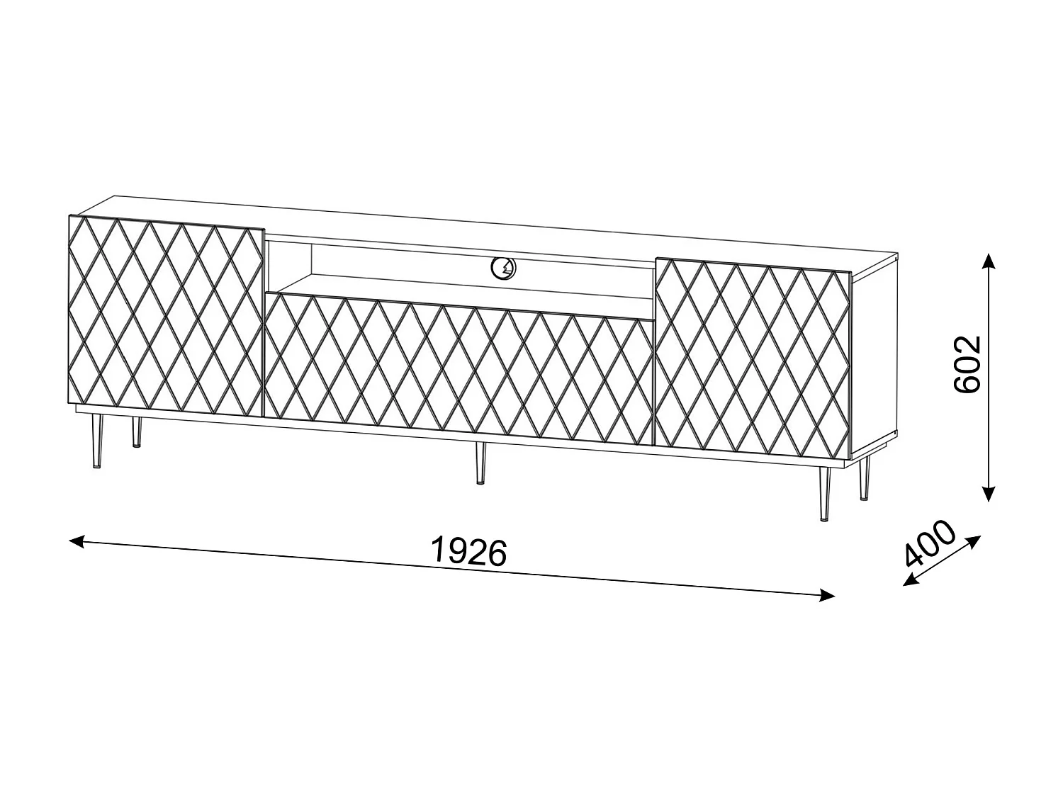 TV-meubel DIUNA 193 cm matzwart met zwarte lijst