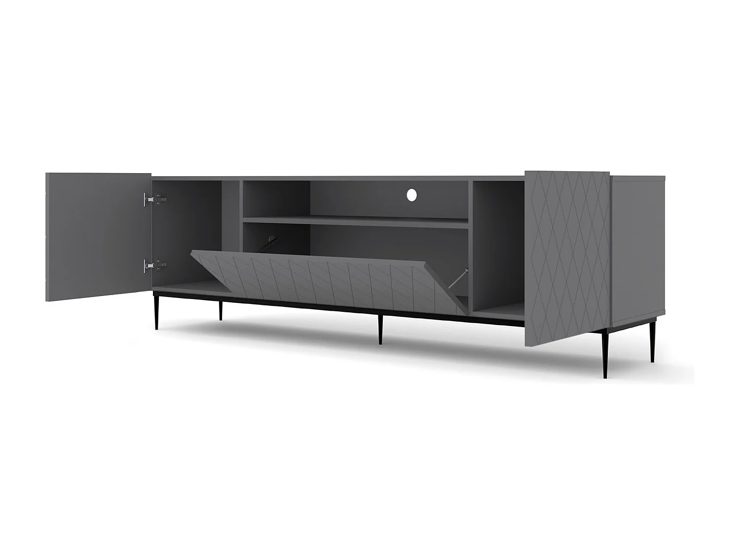 Mueble de TV DIUNA 193 cm gris grafito mate con marco negro