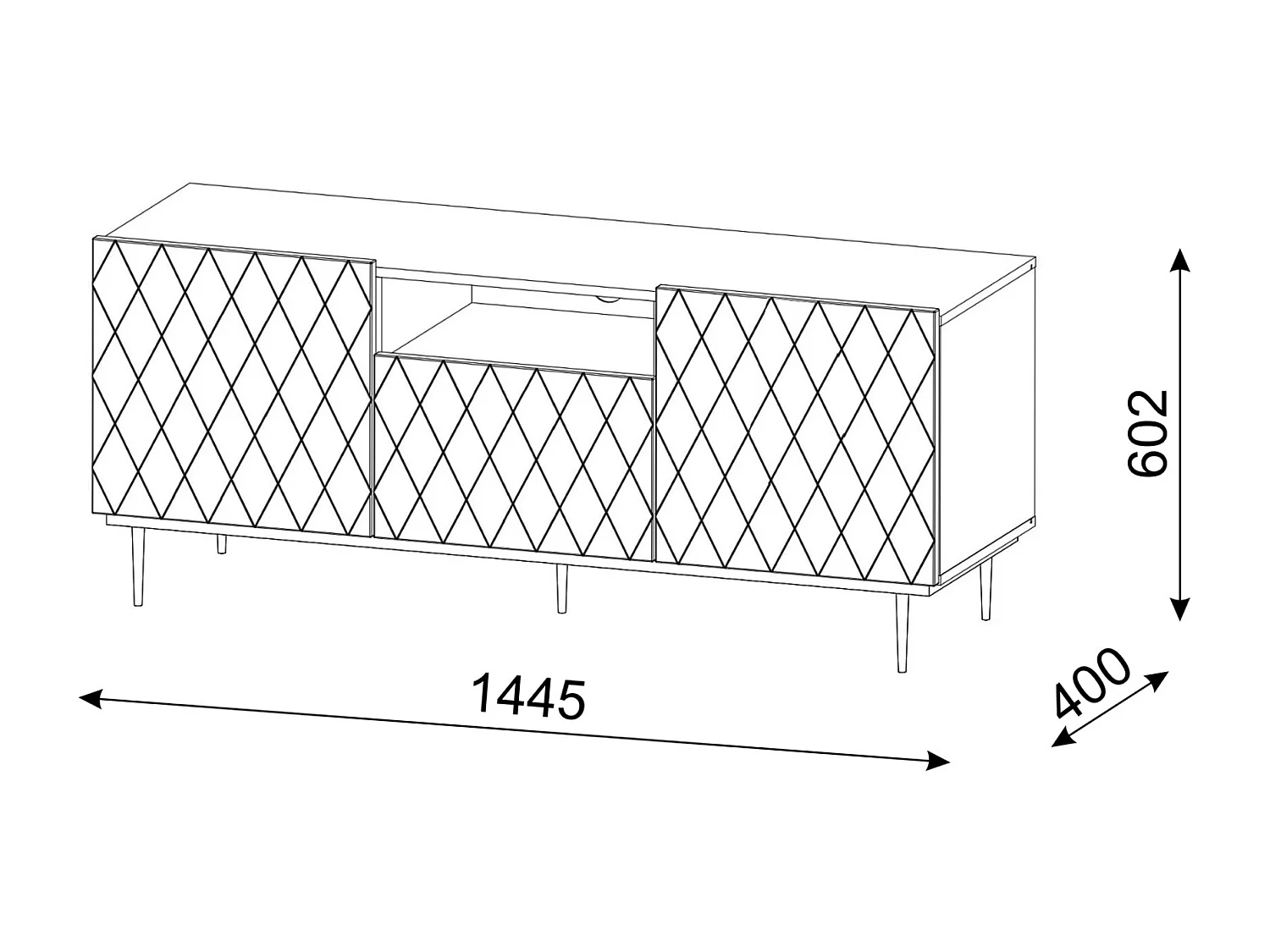 Mobile TV DIUNA 145 cm nero opaco con cornice