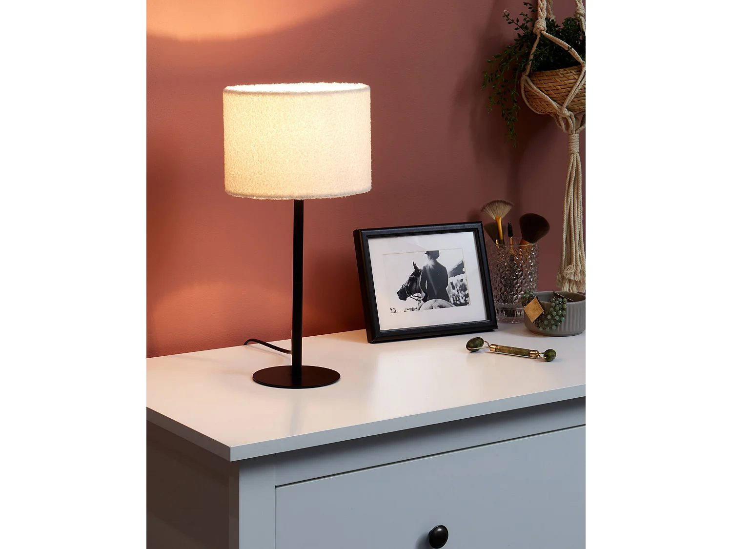 Tischleuchte VINAZCO Bouclé Weiss