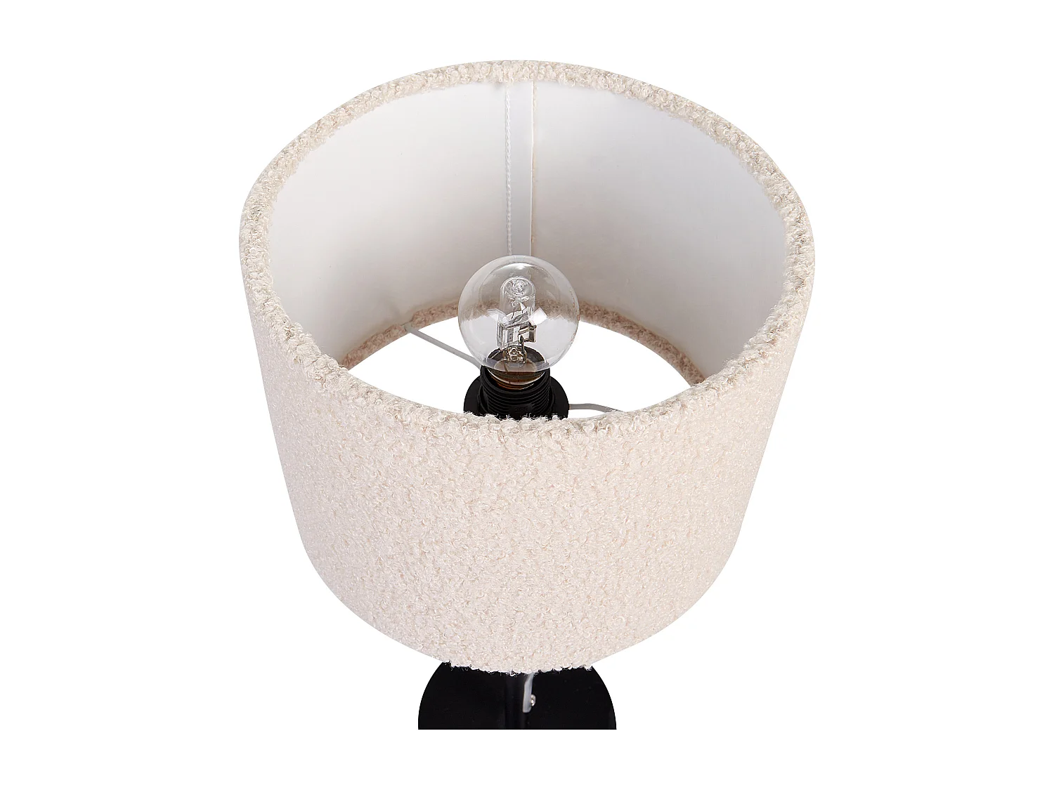 Moderne Nachttischlampe mit Boucle-Stoff-Schirm Trommel Form Metall Sockel Beige Vinazco