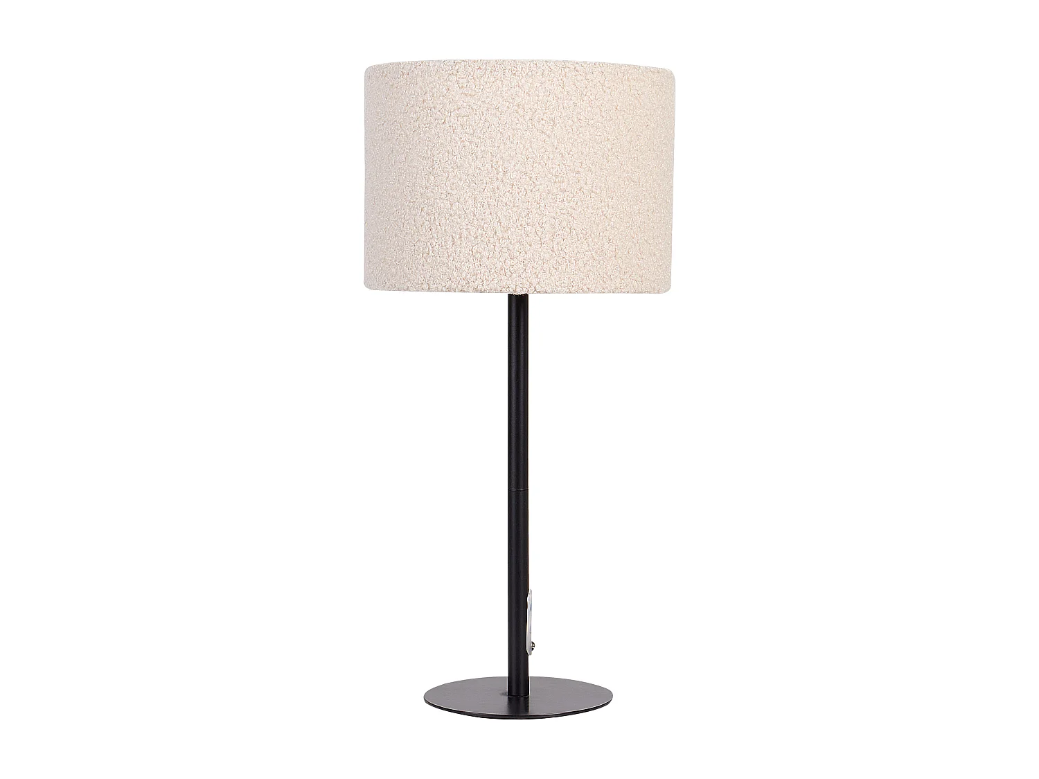 Moderne Nachttischlampe mit Boucle-Stoff-Schirm Trommel Form Metall Sockel Beige Vinazco
