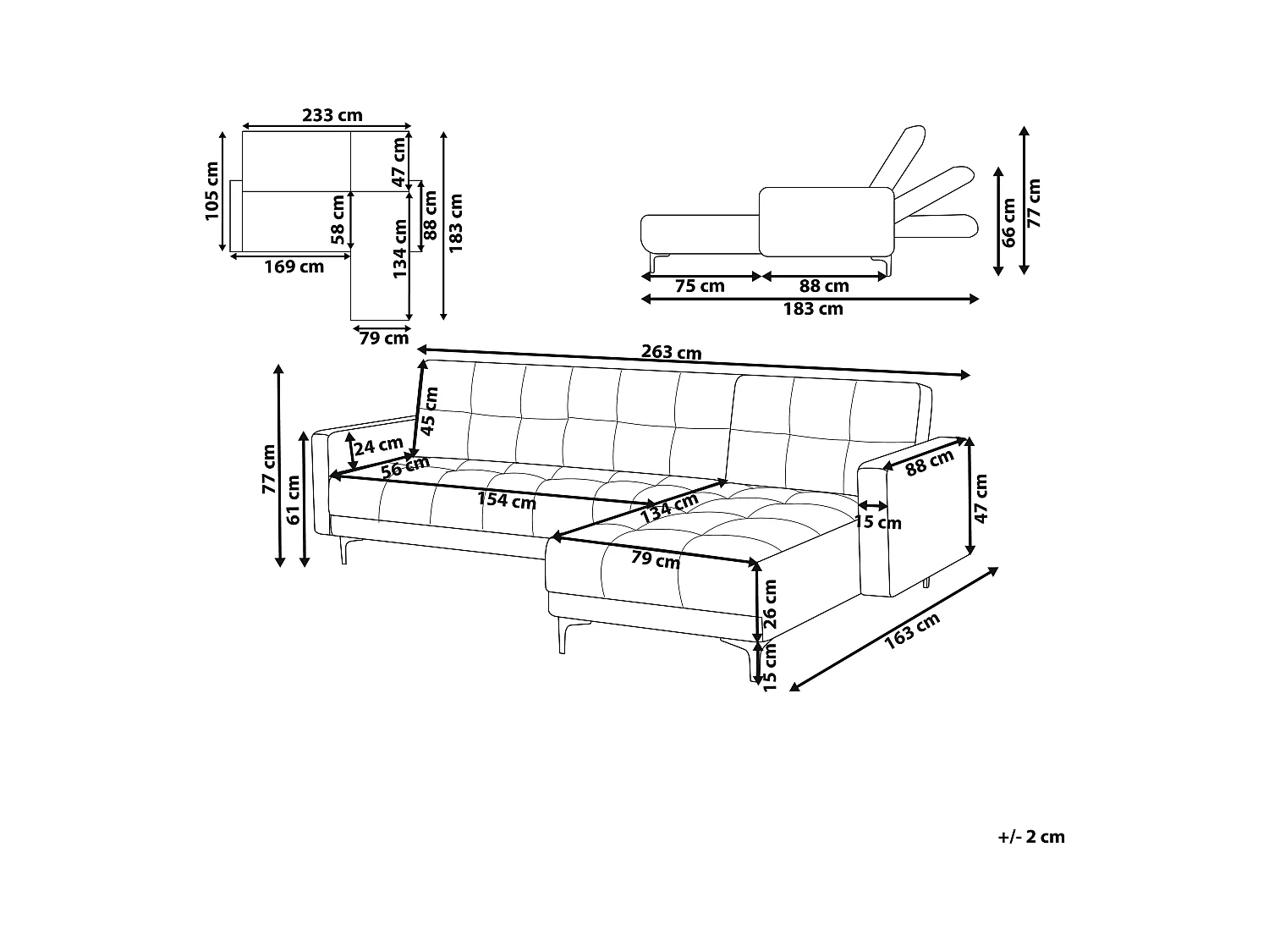 Ecksofa Stoff creme weiß gesteppt 4-Sitzer linksseitig mit Schlaffunktion Alnes