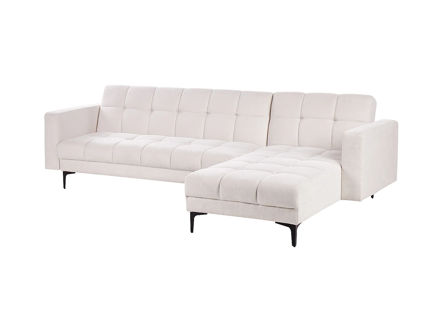 Ecksofa Stoff creme weiß gesteppt 4-Sitzer linksseitig mit Schlaffunktion Alnes