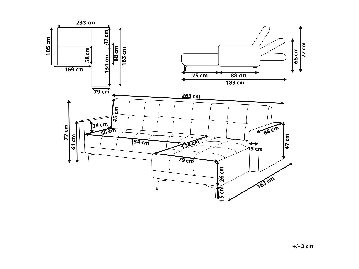 Canapé-lit d'angle modulable 4 places ALNES Tissu Blanc cassé