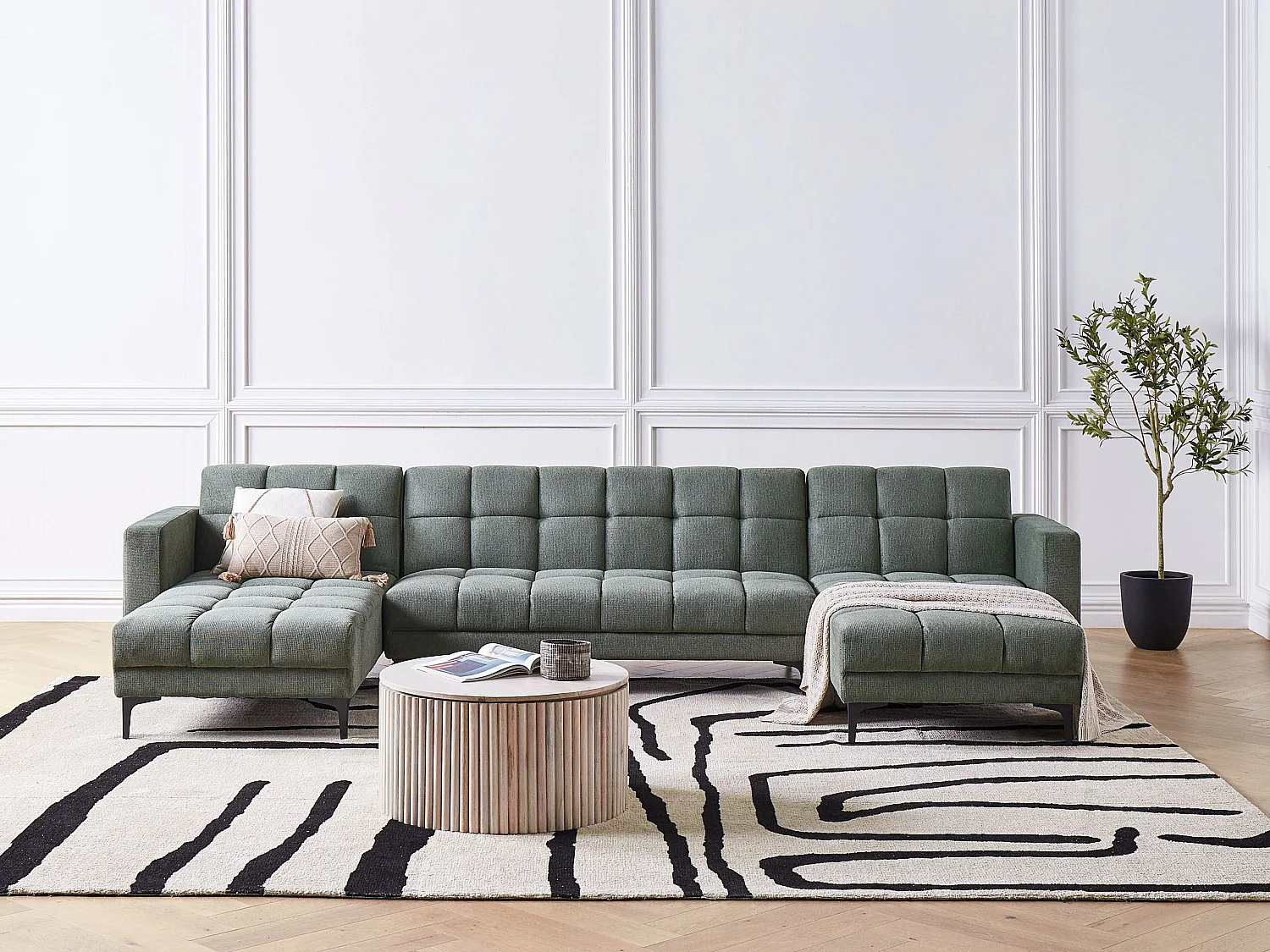 Sofá-cama modular em forma de U ALNES Tecido Verde escuro 5 lugares