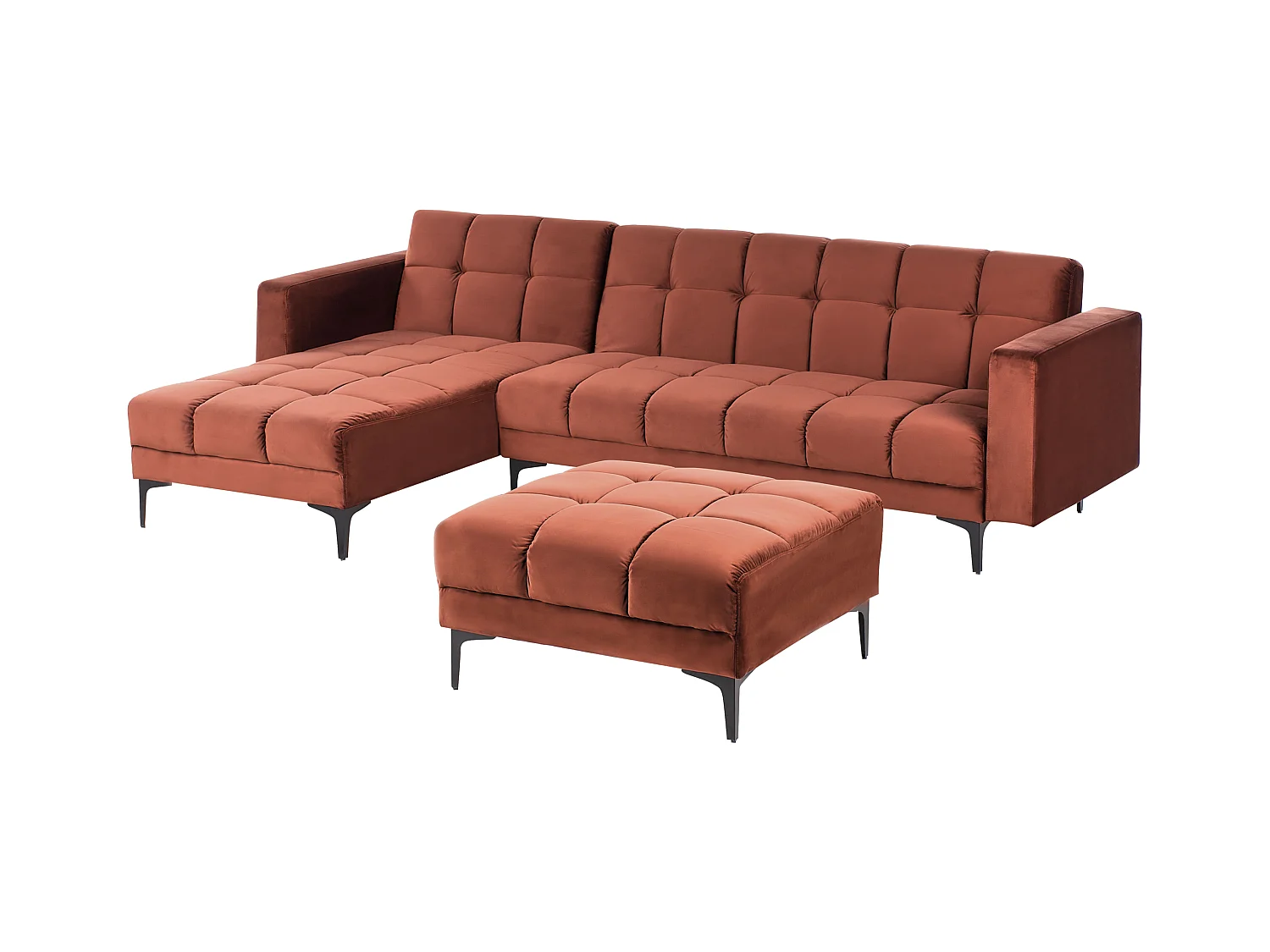 Divano letto angolare modulare ALNES Velluto Rosso chiaro 4 posti Lato destro