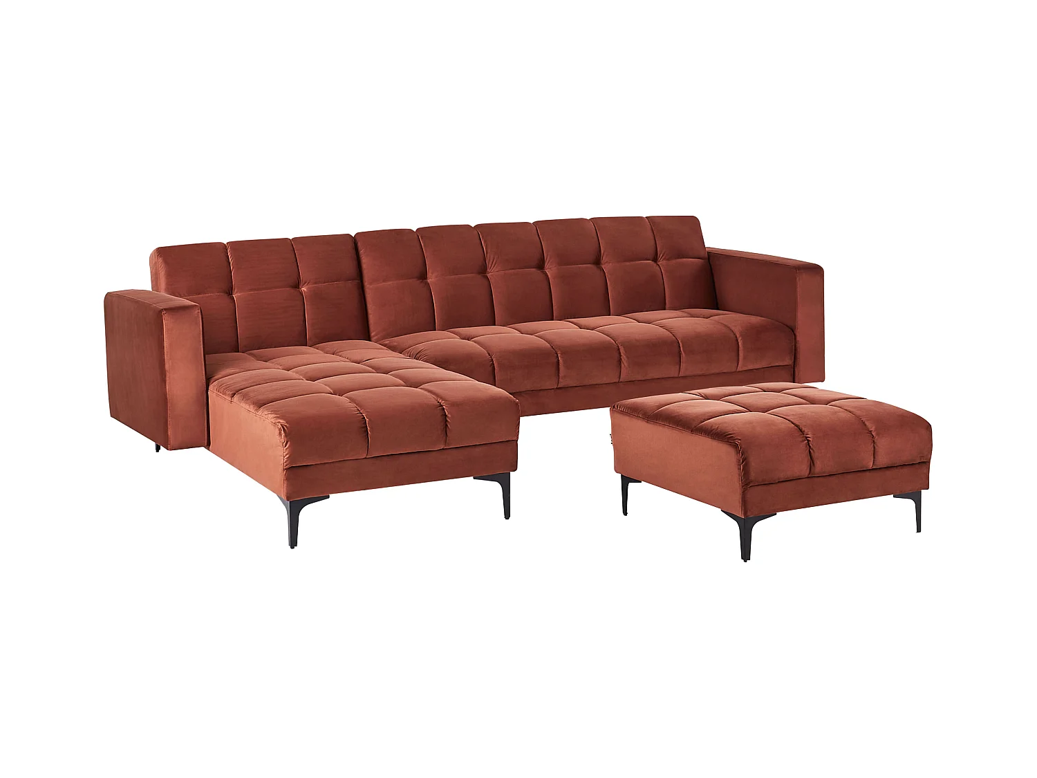 Canapé-lit d'angle modulable 4 places ALNES Velours Rouge clair Côté droit