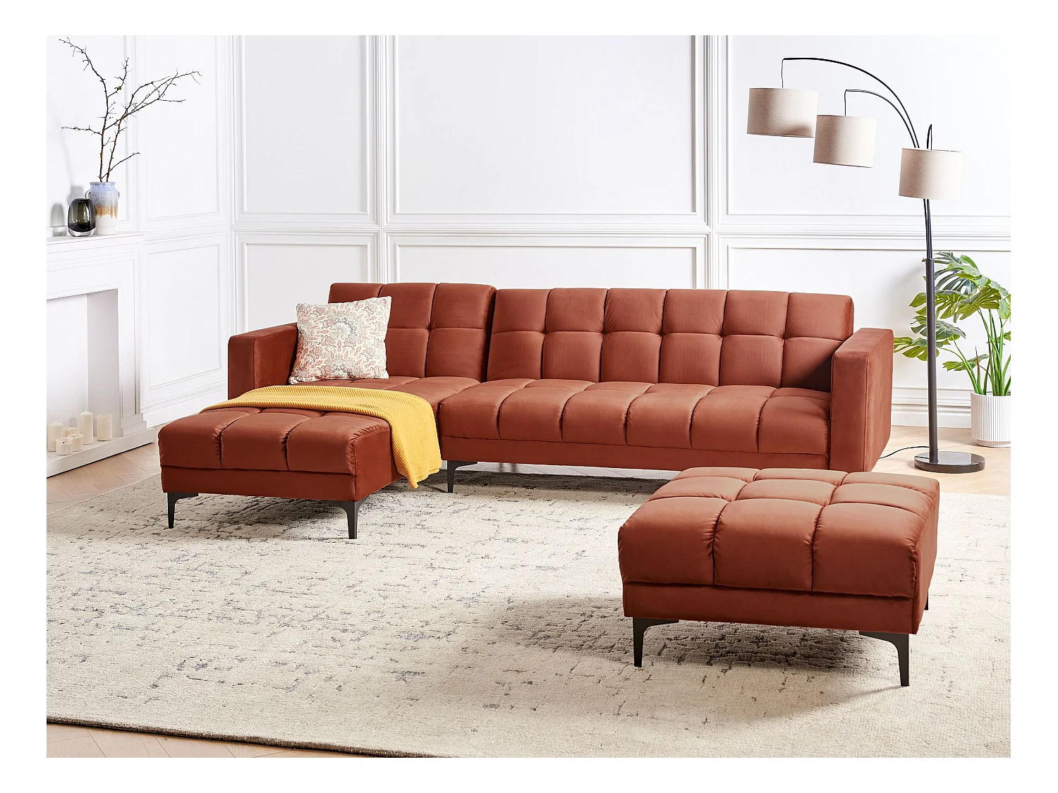 Sofá-cama de canto modular ALNES Veludo Vermelho claro 4 lugares à direita