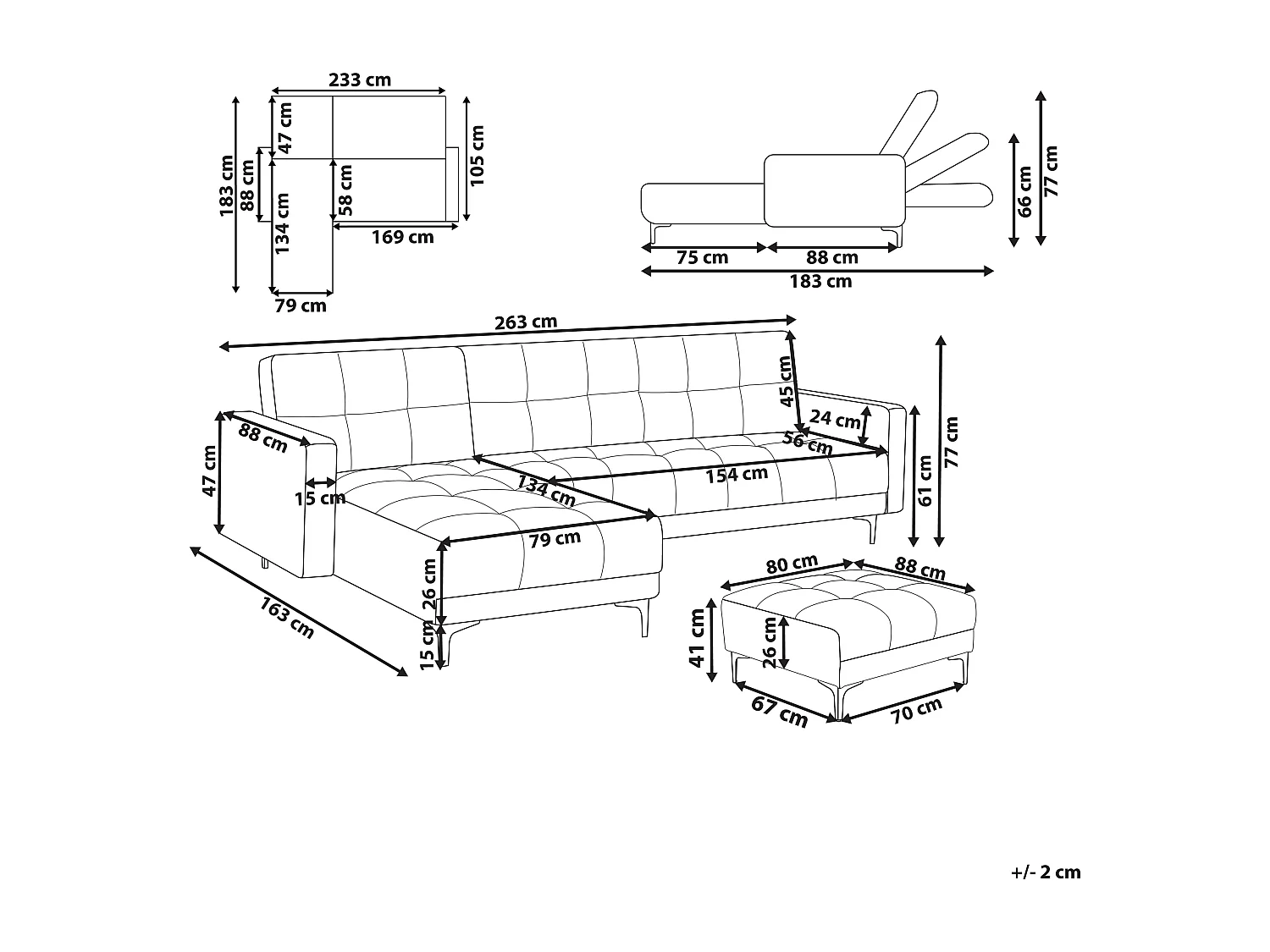 Sofá-cama de canto modular ALNES Veludo Vermelho claro 4 lugares à direita