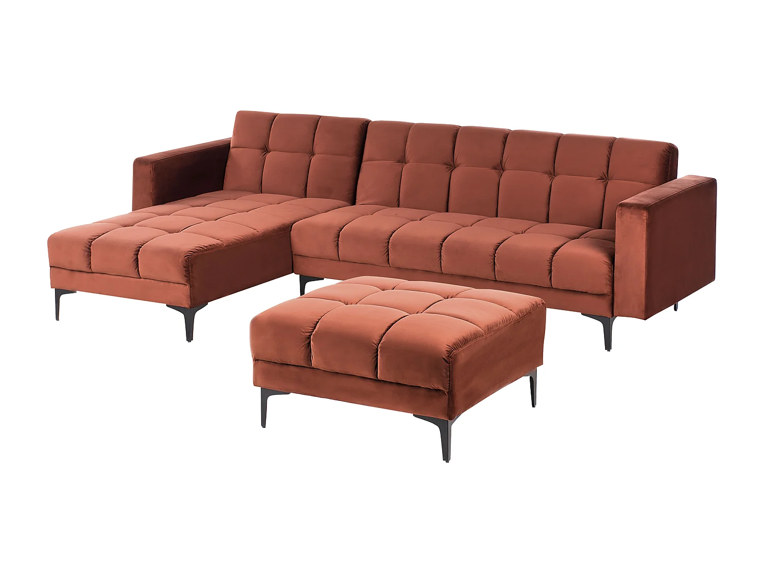 Canapé-lit d'angle modulable 4 places ALNES Velours Rouge clair avec ottoman Côté droit