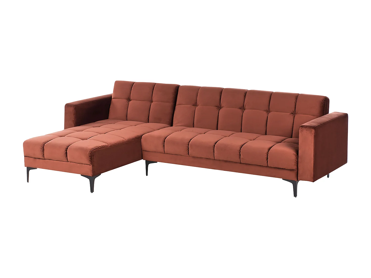 Canapé-lit d'angle modulable 4 places ALNES Velours Rouge clair avec ottoman Côté droit