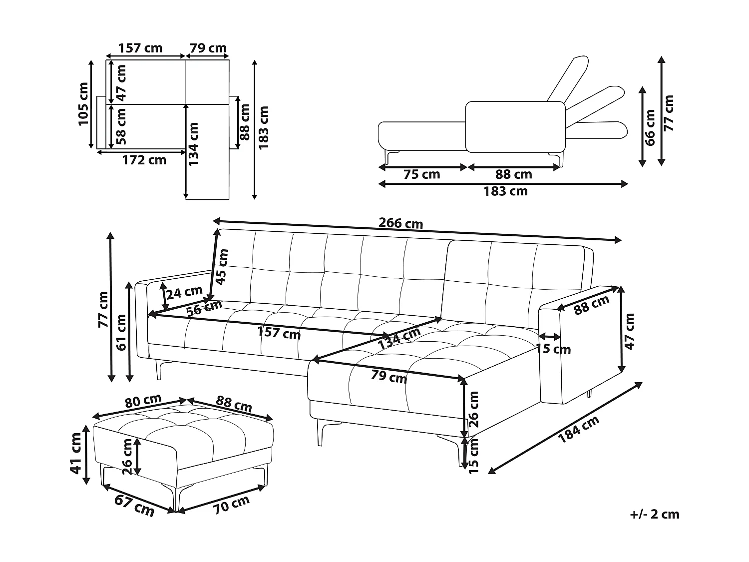 Narożnik rozkładany modułowy ALNES Ciemnozielony dla 4 osób Lewostronny
