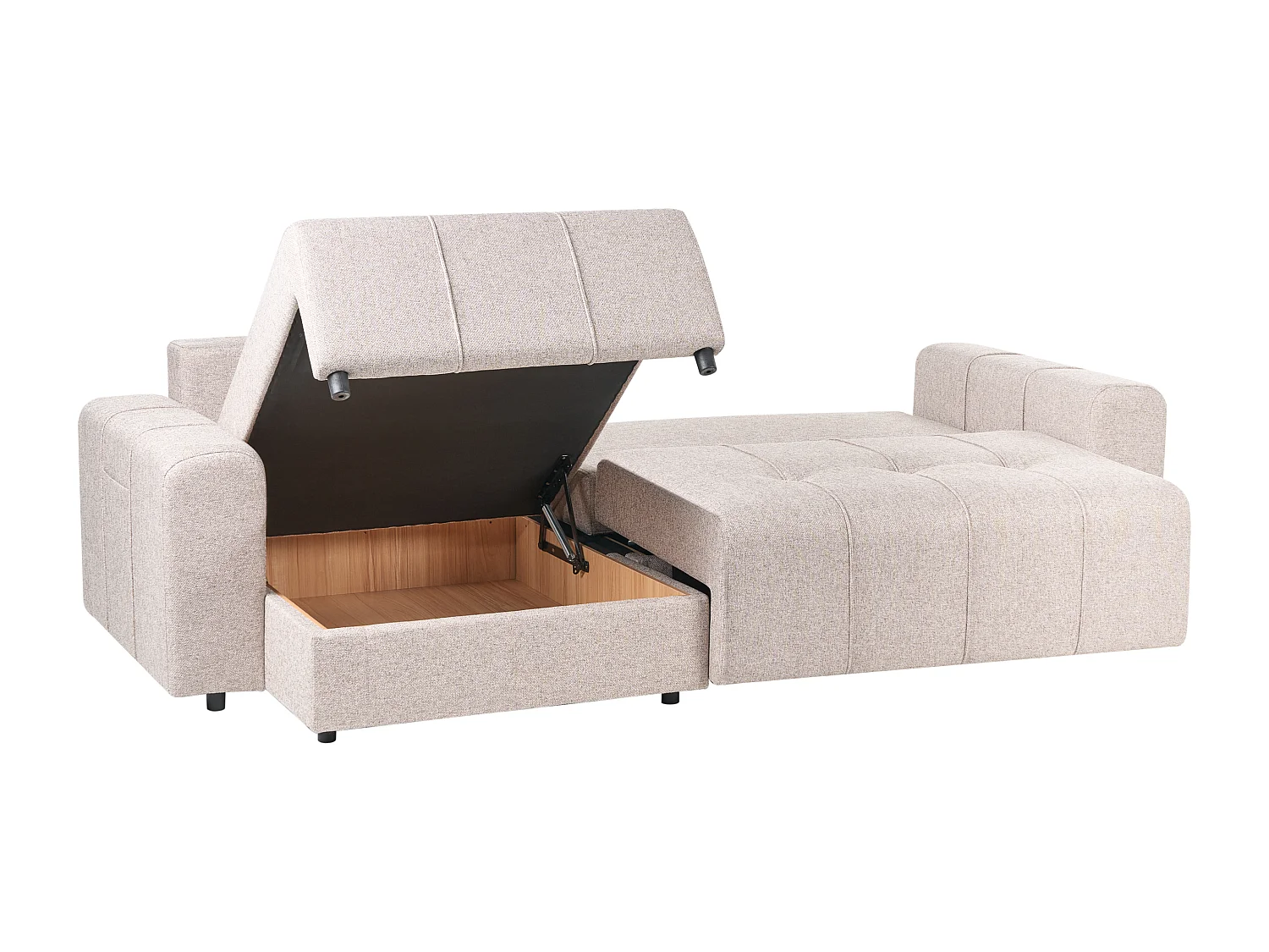 Hoekslaapbank INNVIK Stof Lichtbruin met opbergruimte 3-zitter Rechterzijde