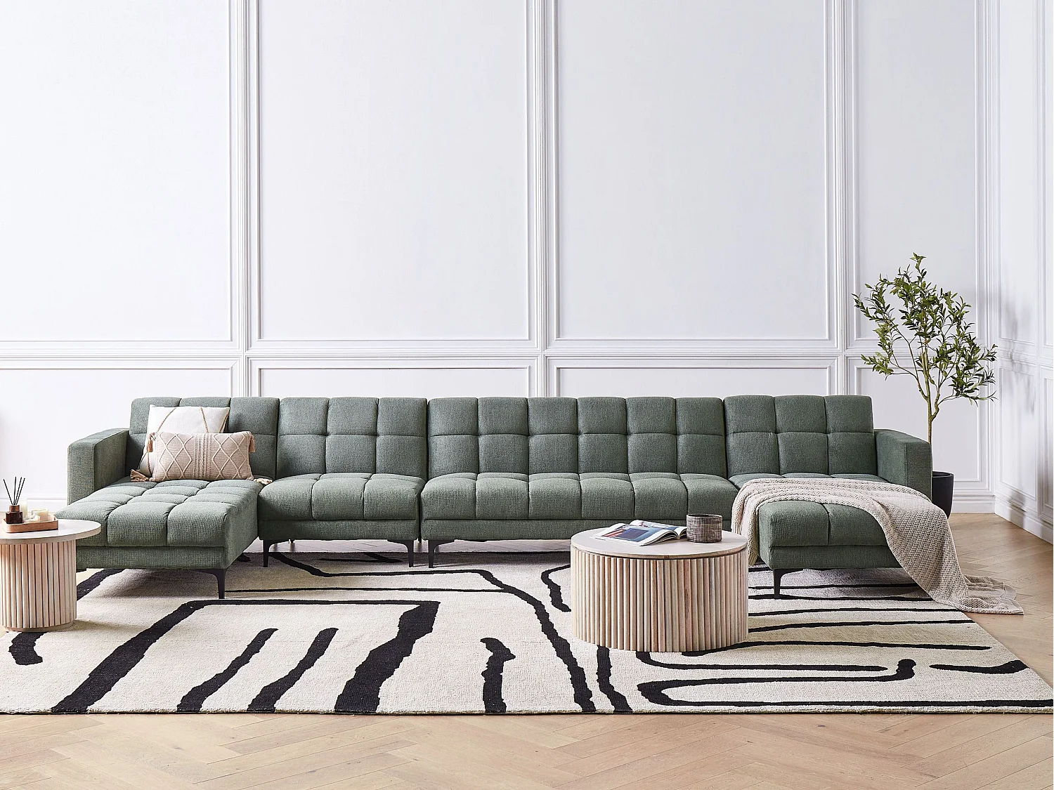 Sofá-cama modular em forma de U ALNES Tecido Verde escuro 6 lugares