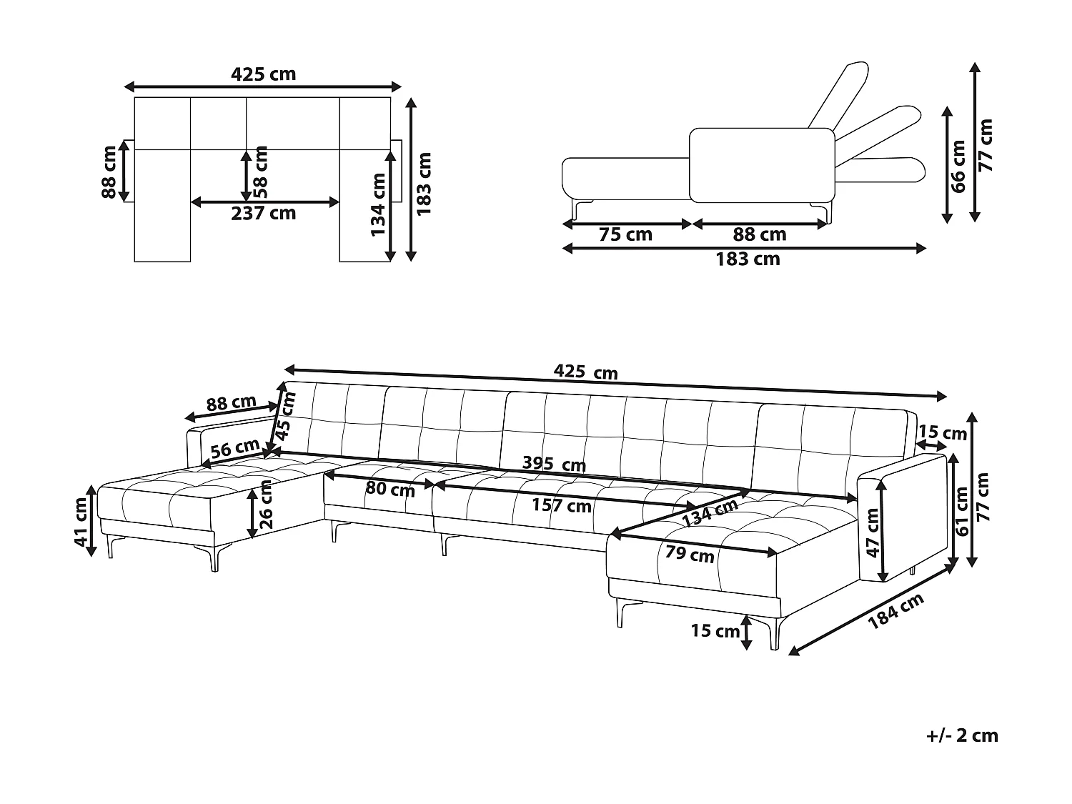 Sofá-cama modular em forma de U ALNES Tecido Verde escuro 6 lugares