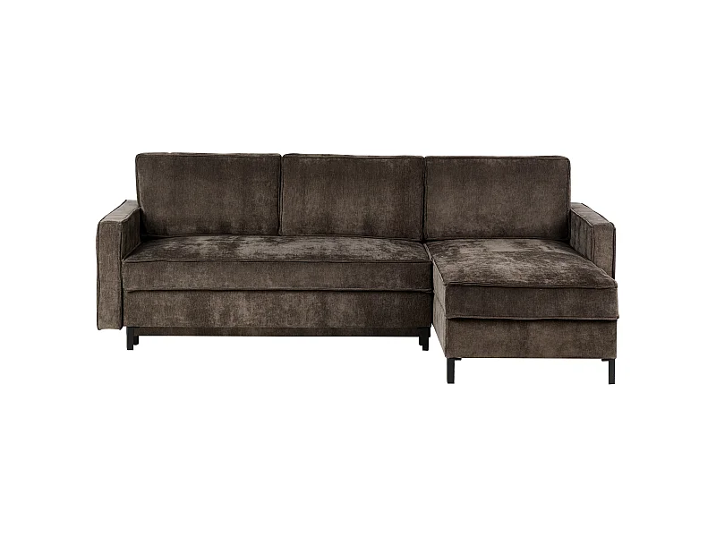 Canapé-lit d'Angle à droite en Tissu avec Rangement et Dossier Rembourré Marron Tejn