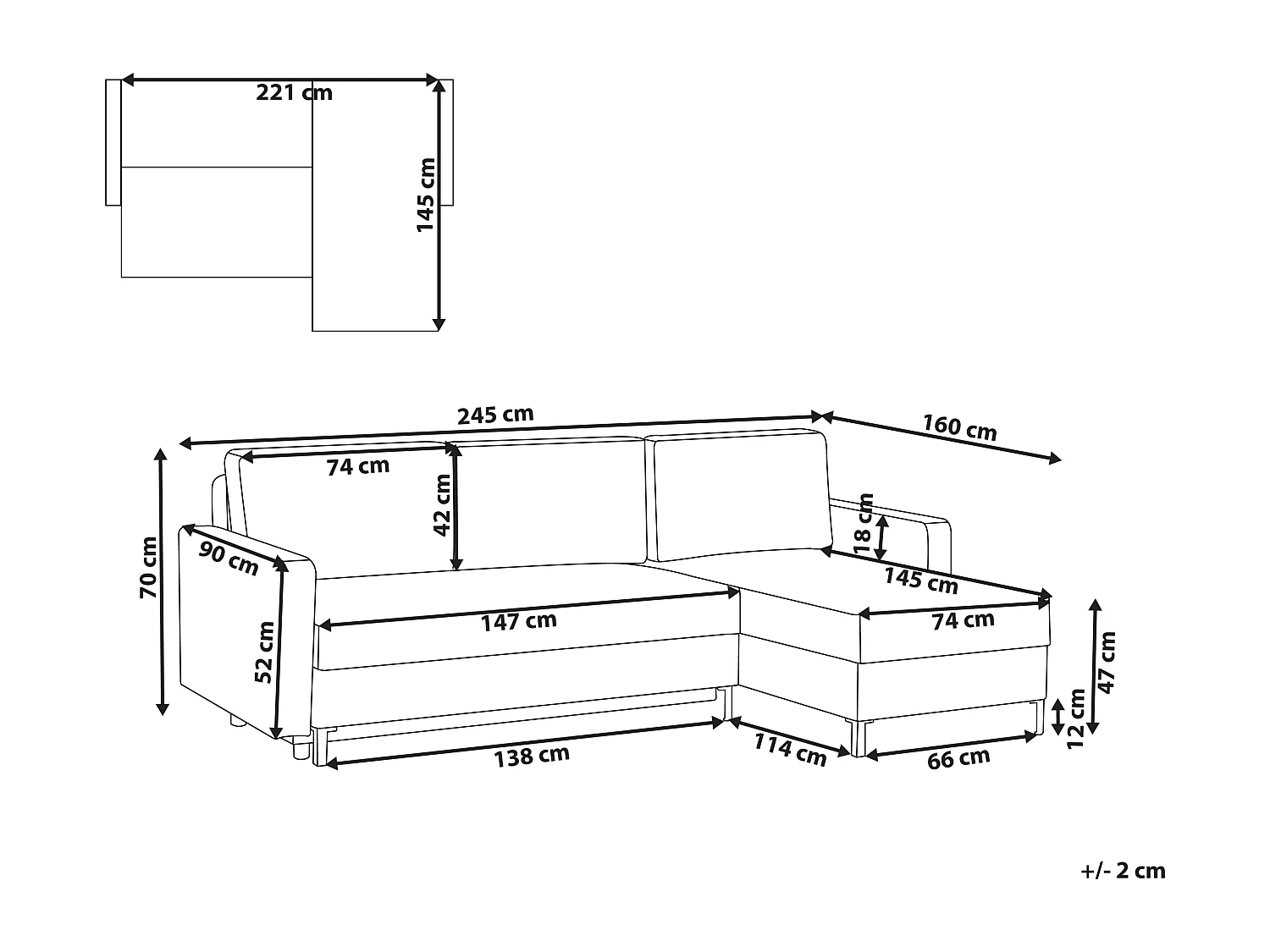 Canapé-lit d'Angle à droite en Tissu avec Rangement et Dossier Rembourré Marron Tejn