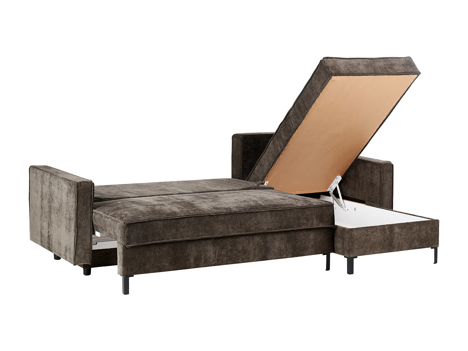 Canapé-lit d'Angle à droite en Tissu avec Rangement et Dossier Rembourré Marron Tejn