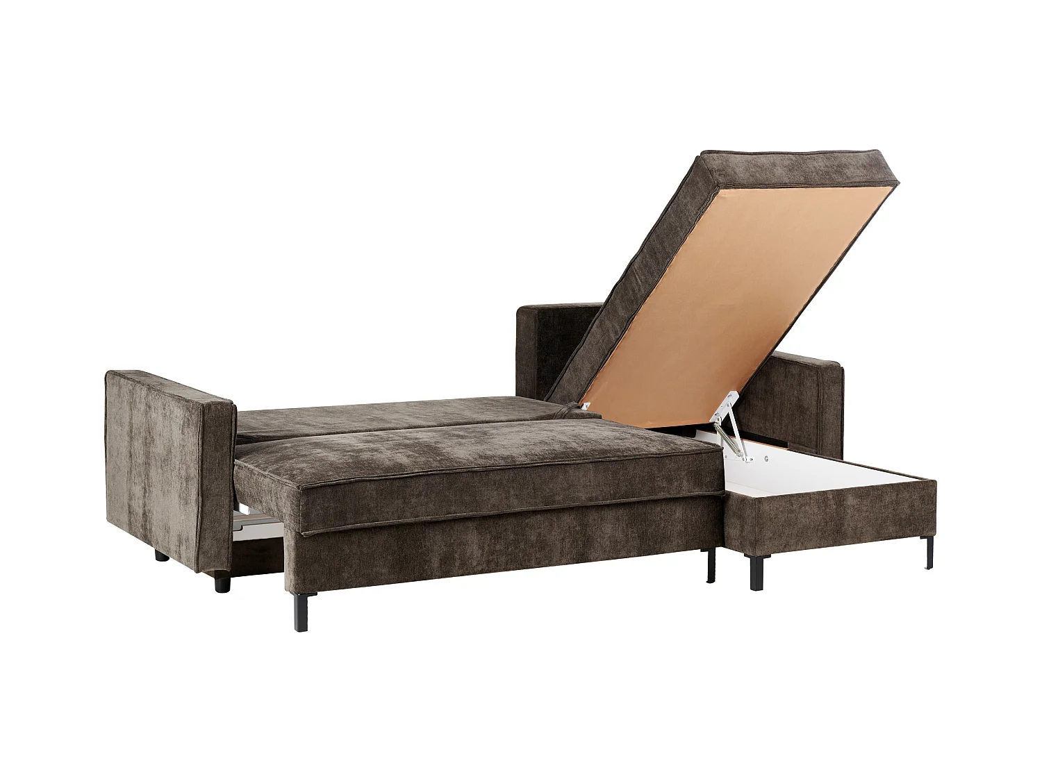 Canapé-lit d'Angle à droite en Tissu avec Rangement et Dossier Rembourré Marron Tejn