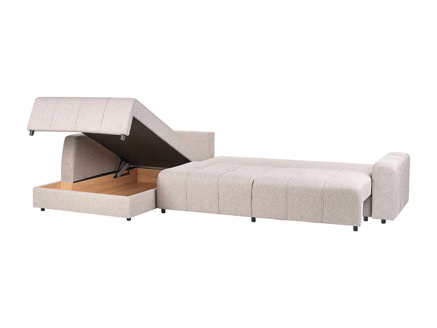 Hoekslaapbank INNVIK Stof Lichtbruin met opbergruimte 4-zitter Rechterzijde