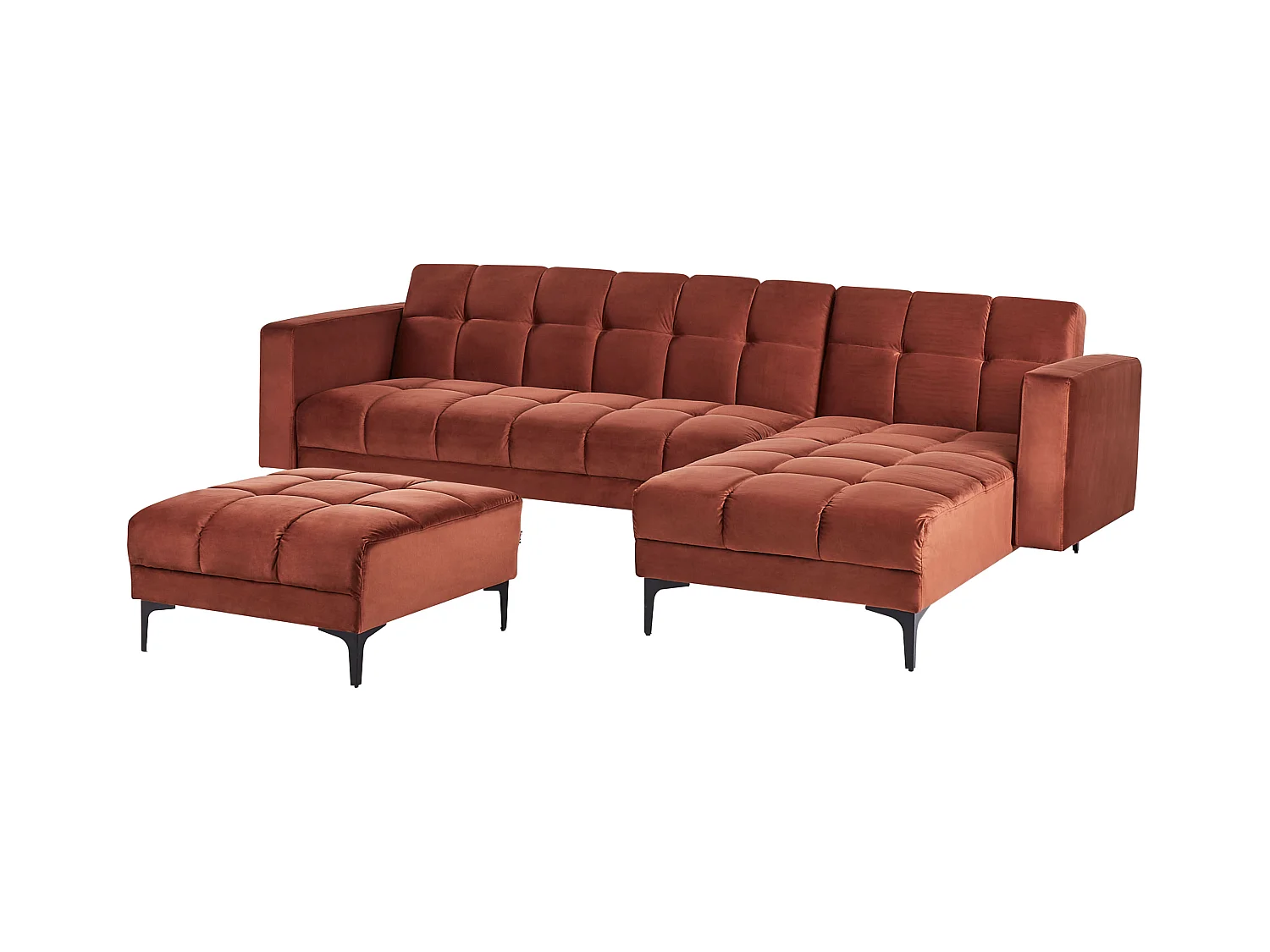 Canapé-lit d'angle modulable 4 places ALNES Velours Rouge clair Côté droite