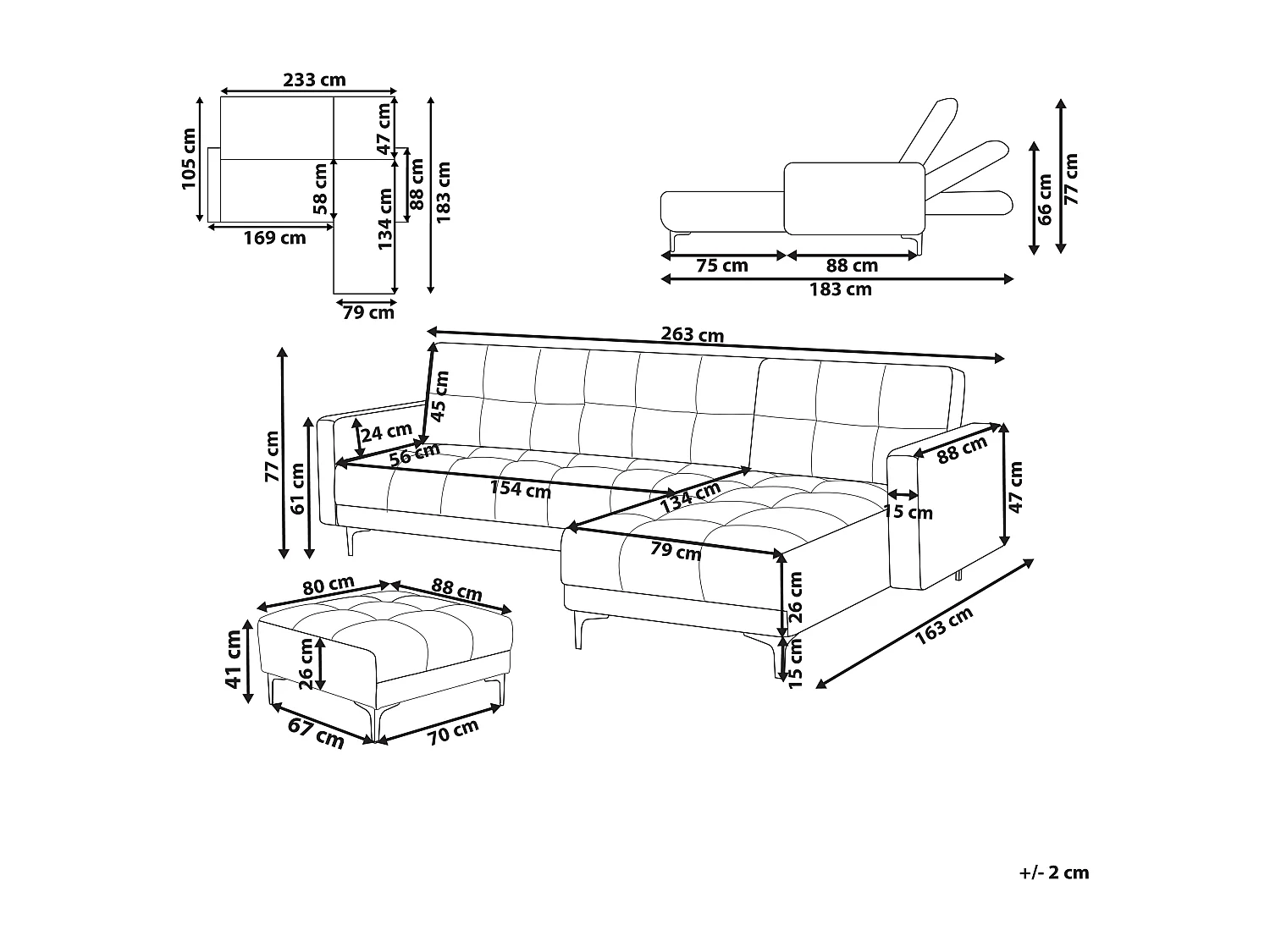 Sofá-cama de canto modular ALNES Veludo Vermelho claro 4 lugares à esquerda