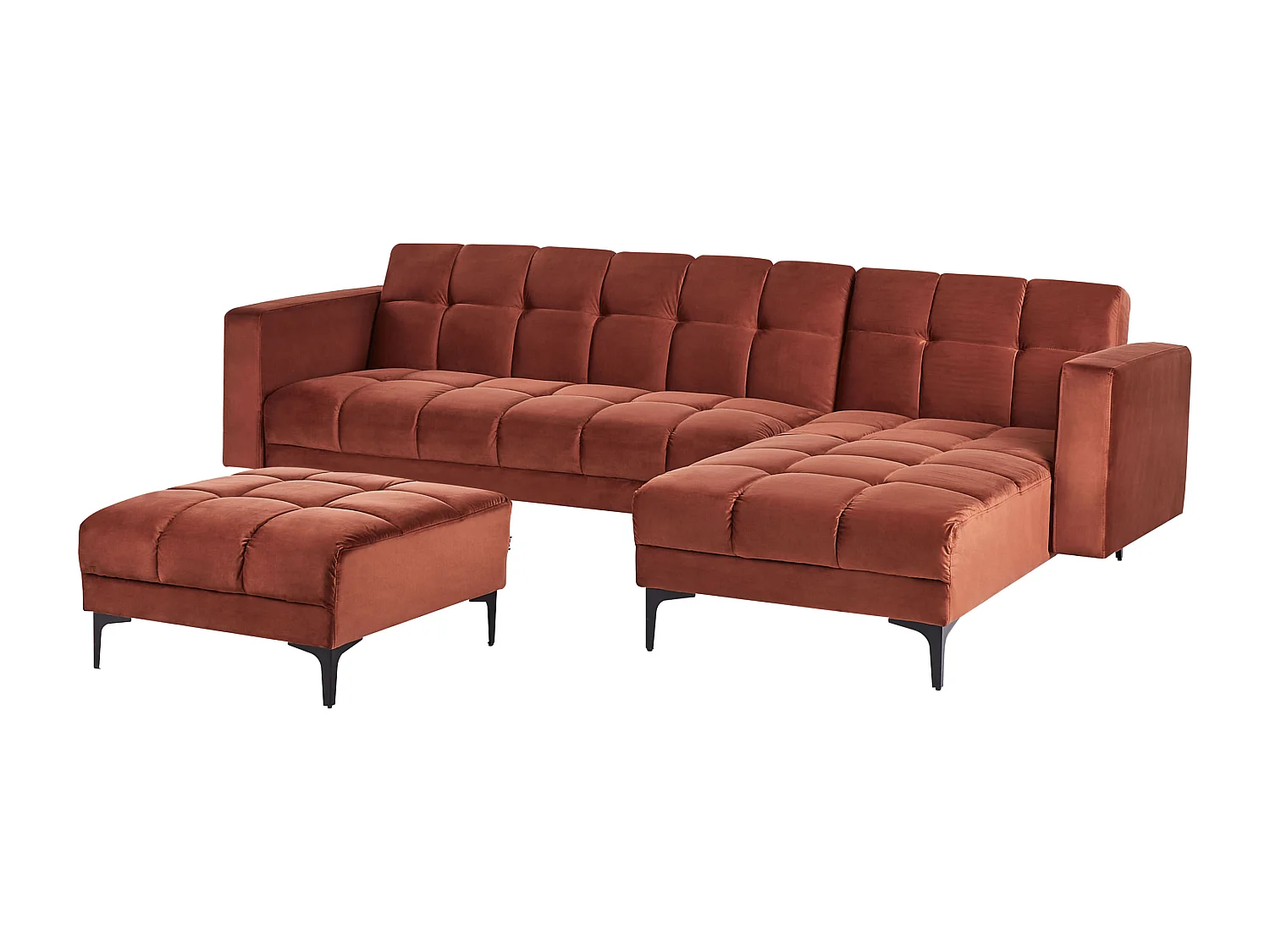 Canapé-lit d'angle modulable 4 places ALNES Velours Rouge clair avec ottoman Côté gauche