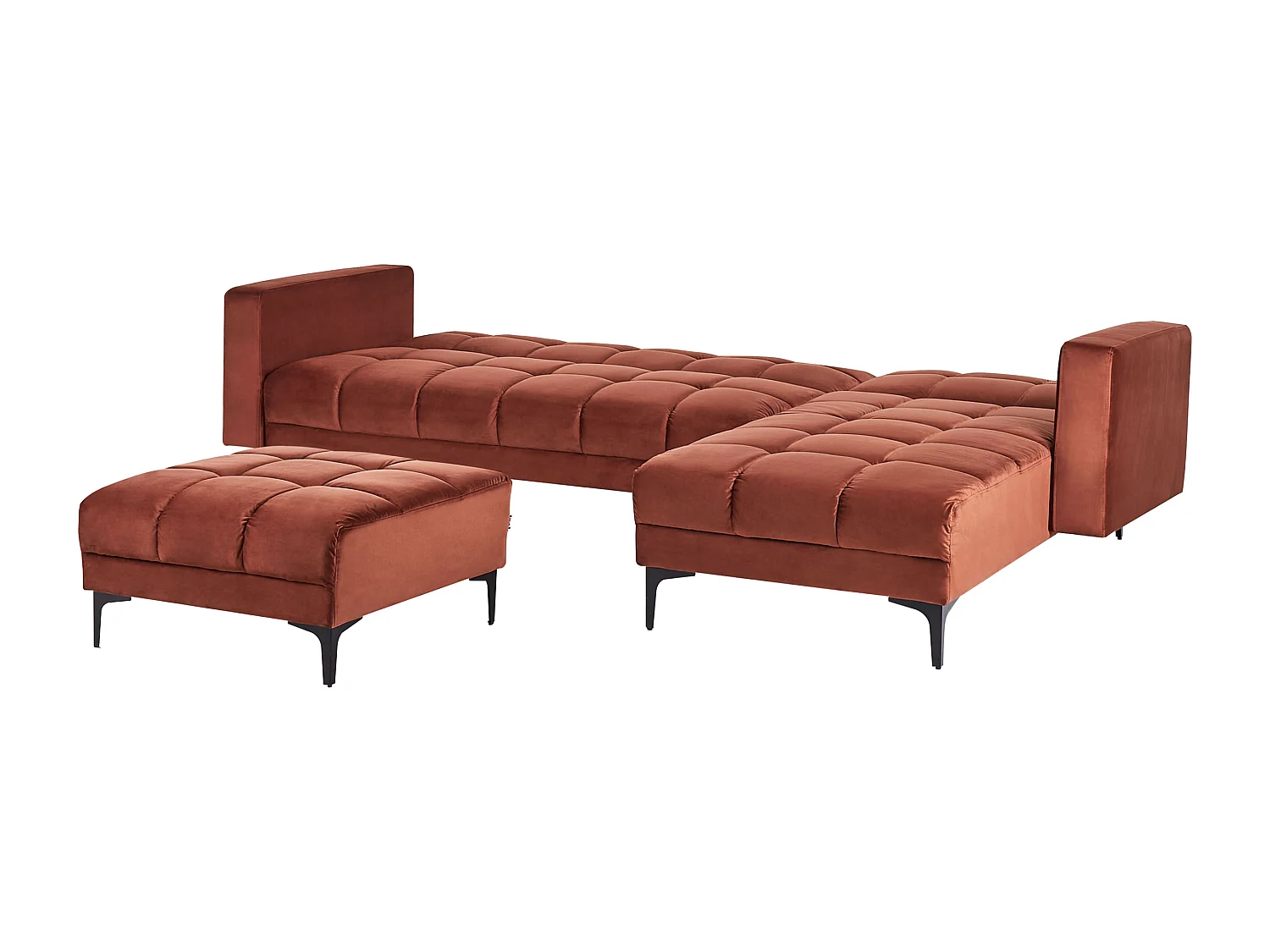 Canapé-lit d'angle modulable 4 places ALNES Velours Rouge clair avec ottoman Côté gauche