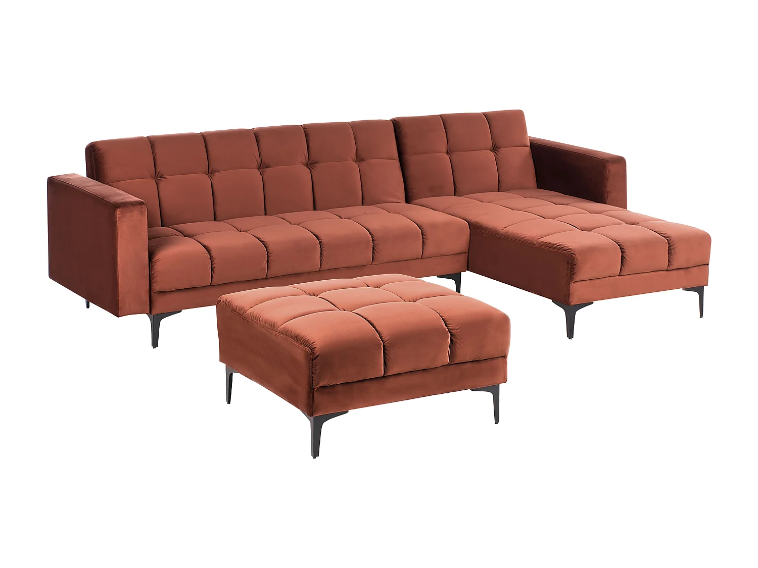 Canapé-lit d'angle modulable 4 places ALNES Velours Rouge clair avec ottoman Côté gauche
