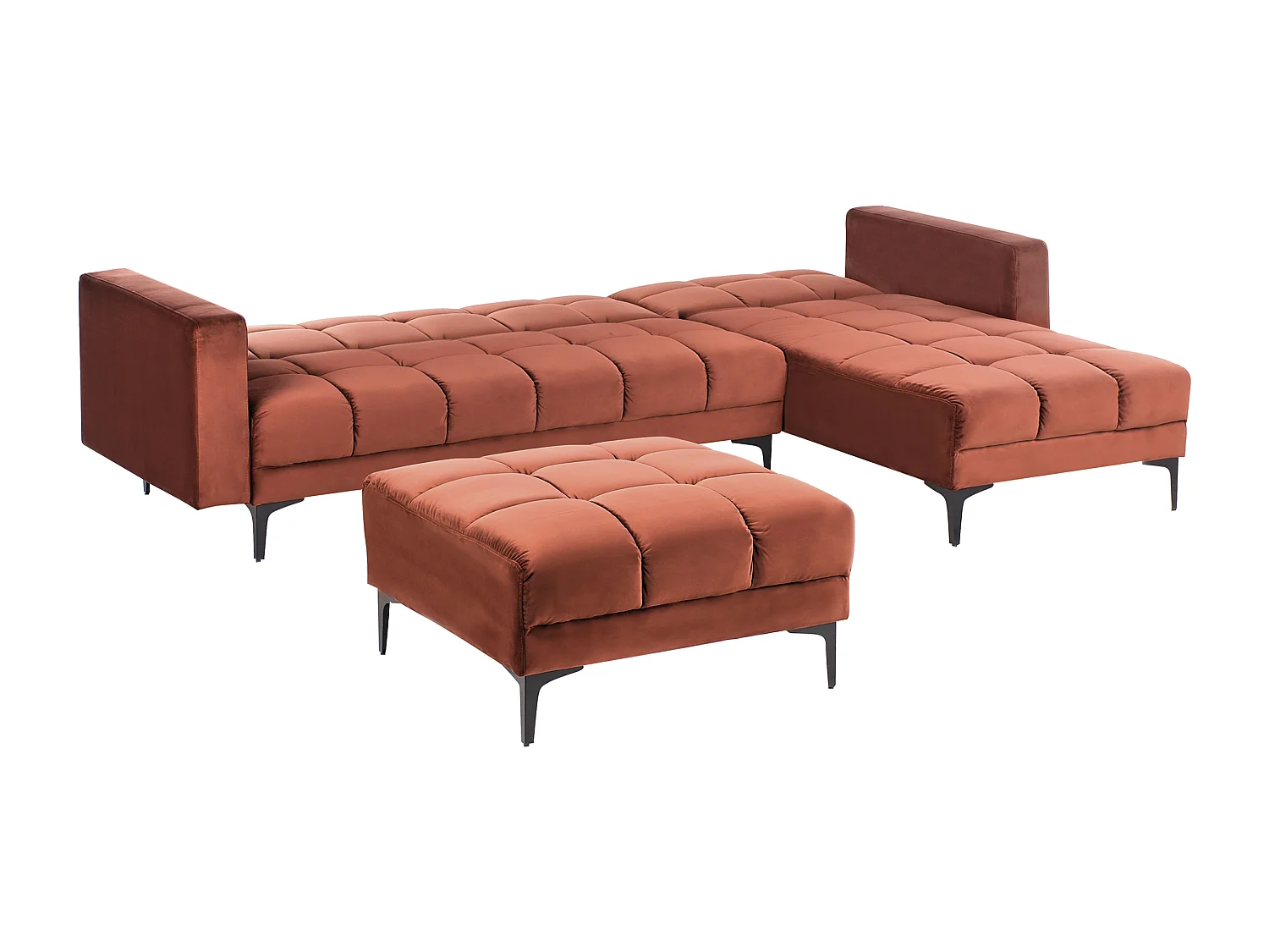 Canapé-lit d'angle modulable 4 places ALNES Velours Rouge clair avec ottoman Côté gauche