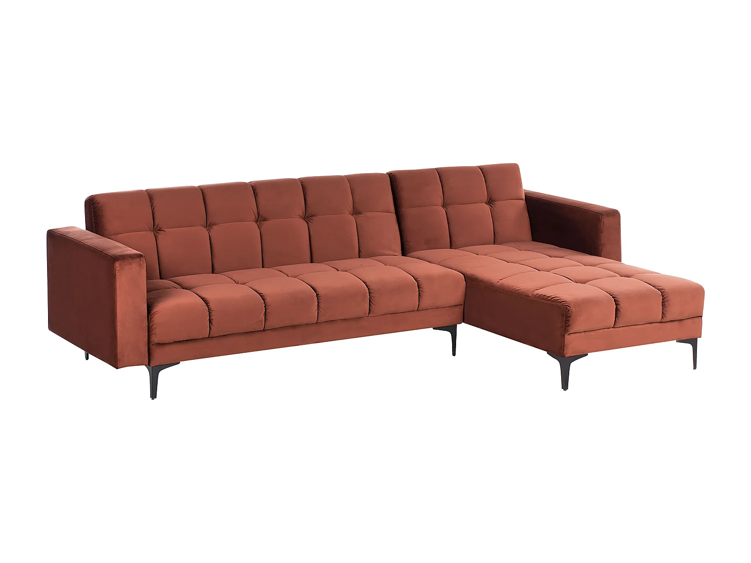 Canapé-lit d'angle modulable 4 places ALNES Velours Rouge clair avec ottoman Côté gauche