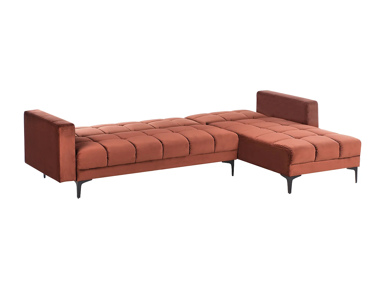 Canapé-lit d'angle modulable 4 places ALNES Velours Rouge clair avec ottoman Côté gauche