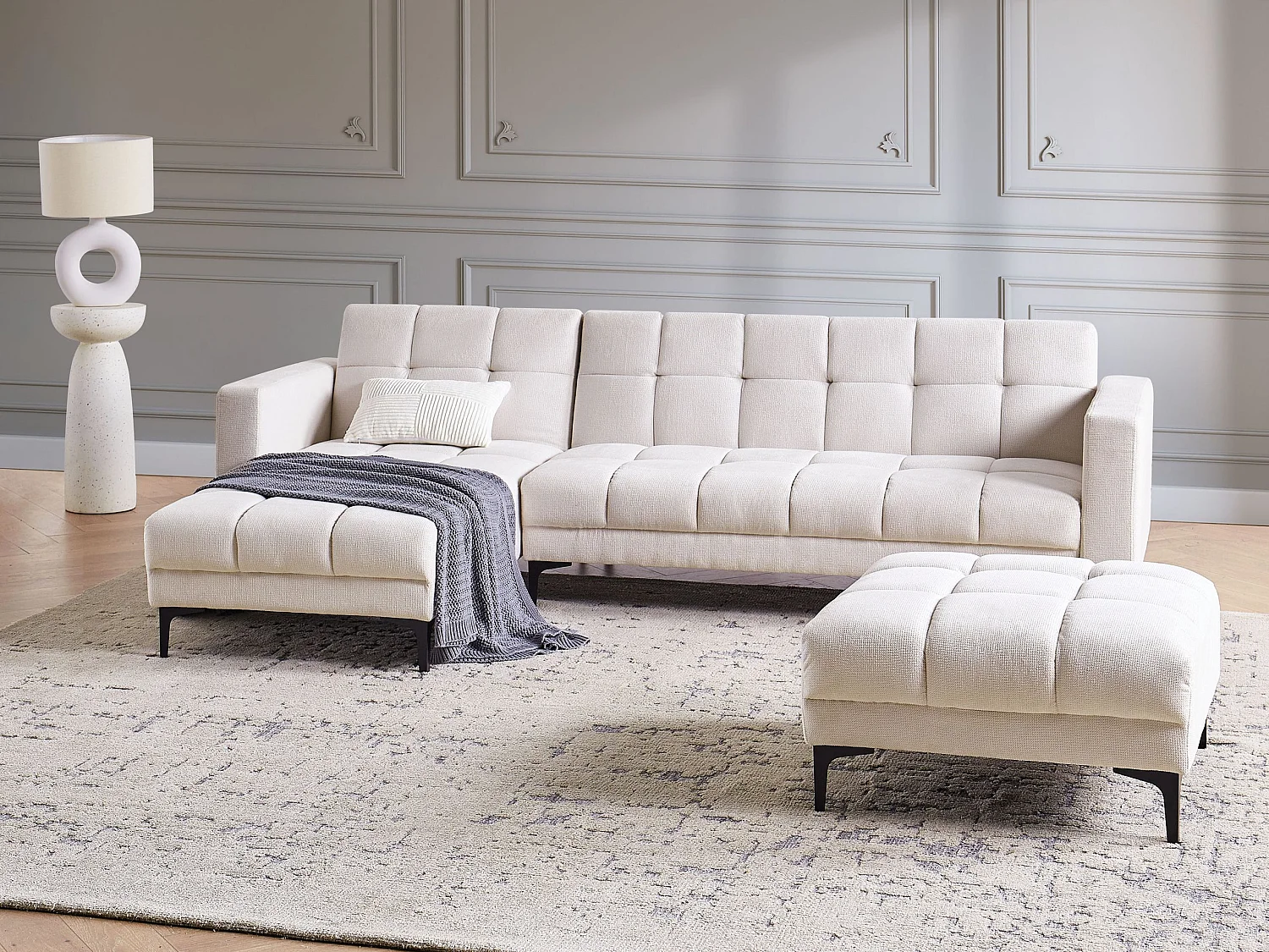 Sofá-cama de canto modular ALNES Tecido Branco creme 4 lugares à direita