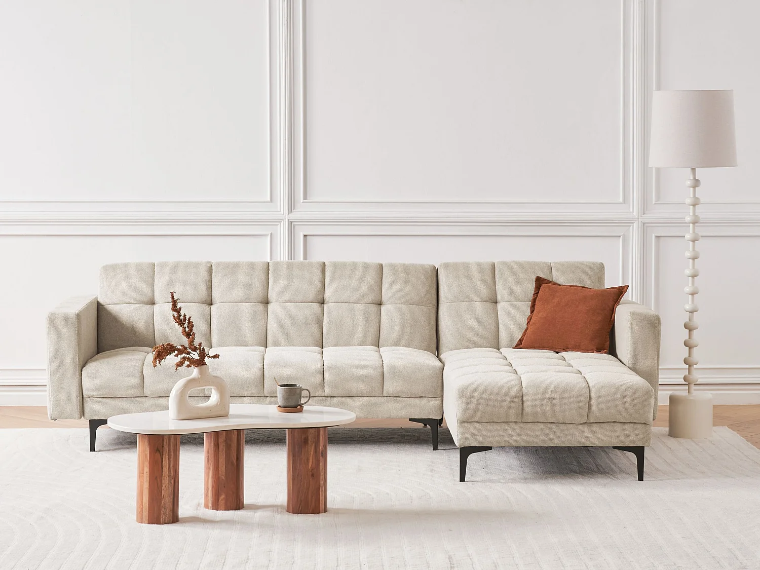 Sofá-cama de canto modular ALNES Tecido Creme 4 lugares