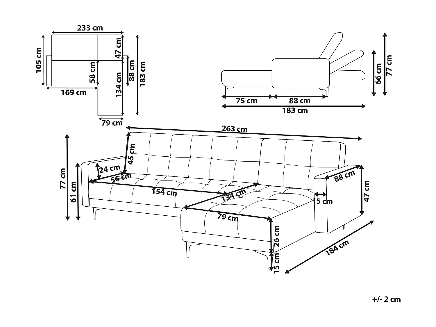 Sofá-cama de canto modular ALNES Tecido Creme 4 lugares
