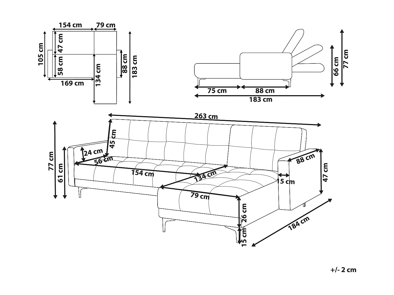 Sofá-cama de canto modular ALNES Tecido Creme 4 lugares
