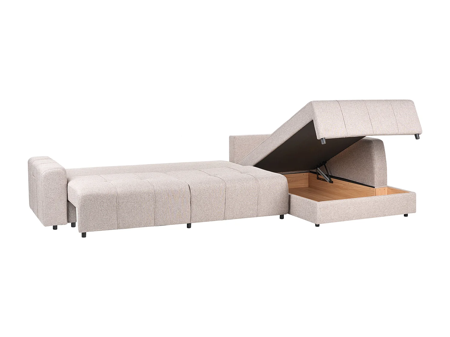 Hoekslaapbank INNVIK Stof Lichtbruin met opbergruimte 4-zitter Linkerzijde