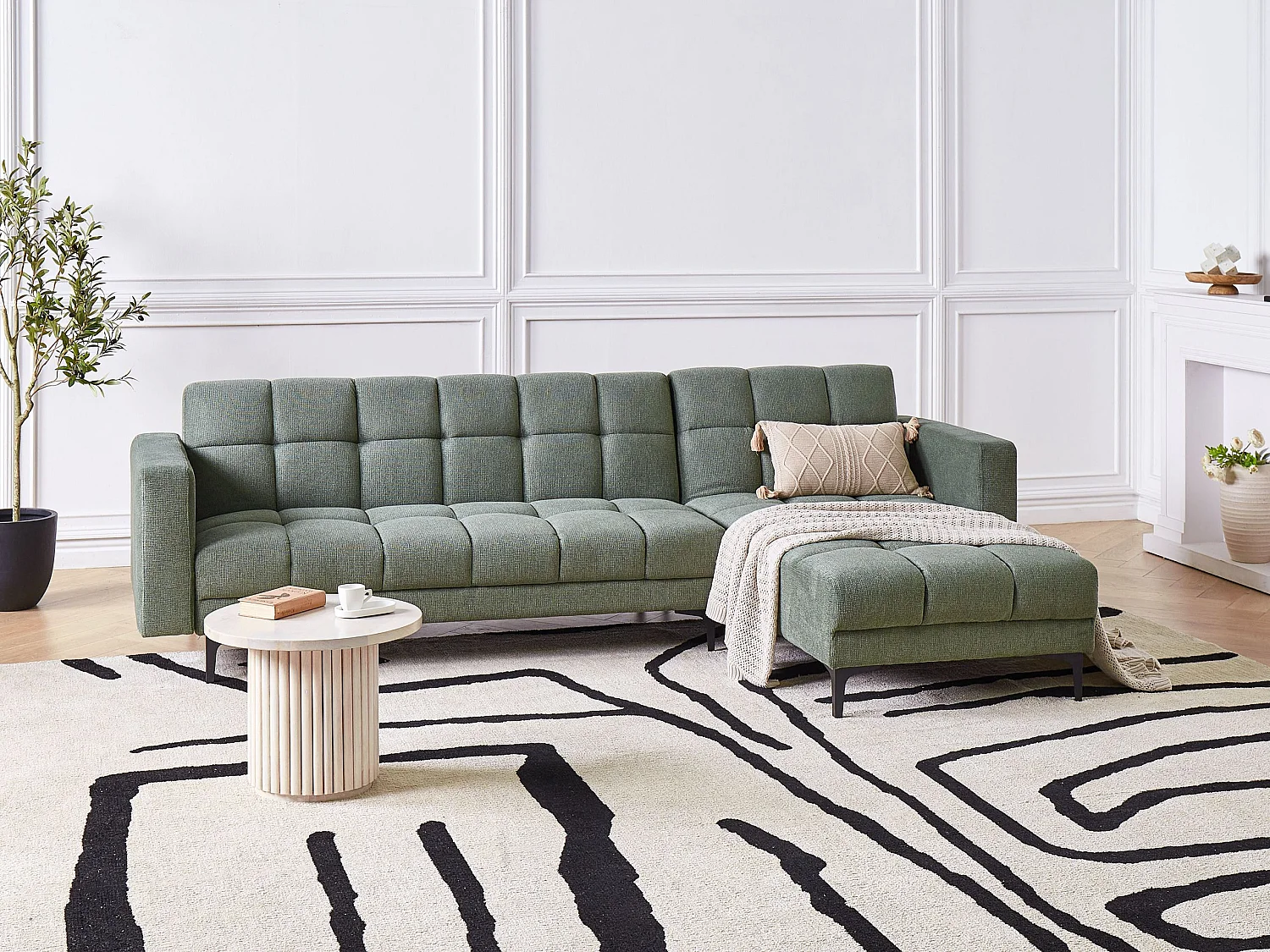 Canapé-lit d'angle modulable 4 places ALNES Tissu Vert foncé