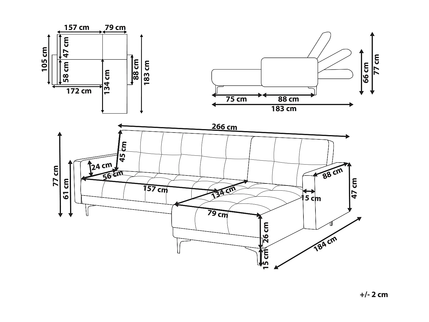 Canapé-lit d'angle modulable 4 places ALNES Tissu Vert foncé